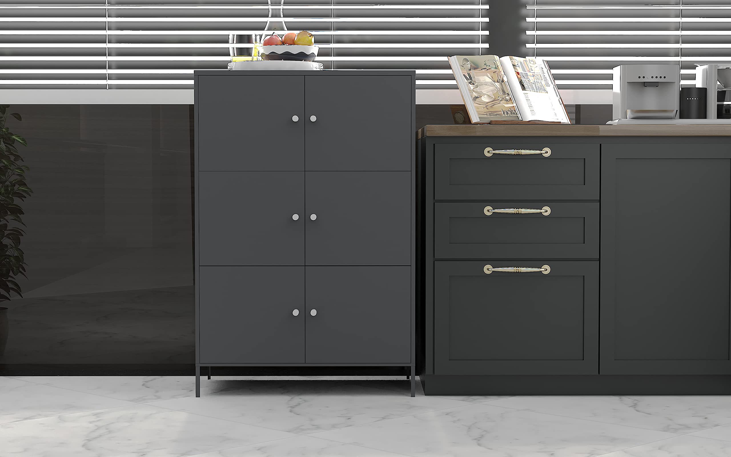 6-Door Metal Storage Cabinet with 3 Shelves - 25.6