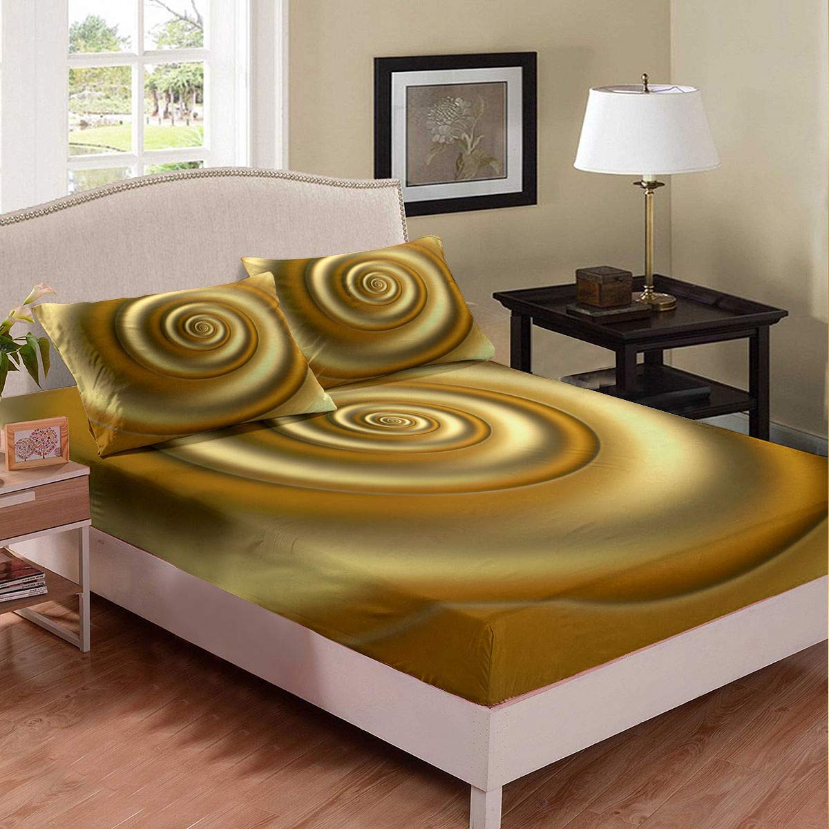 Erosebridal Kids Mandala Tie Dye Spiral Fitted Queen Sheet Set - Swirl Pattern Luxury Bedding for Boys, Girls, Teens & Adults (1 Fitted Sheet + 2 Pillowcases) - Perfect for Kids' Rooms, Dorm Decor & Boho Chic Bedrooms