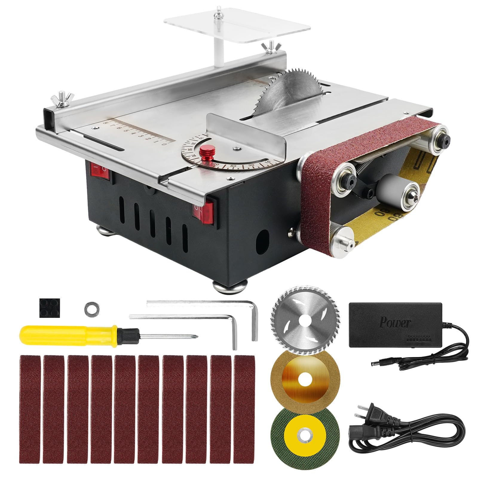 Twotrees Mini Table Saw & Belt Sander Combo - 300W Dual Motor with 10 Sanding Belts (1.2x16.5in) for Metal, Wood, Aluminum Cutting & Polishing | Perfect for DIY Projects, Woodworking & Metal Crafting