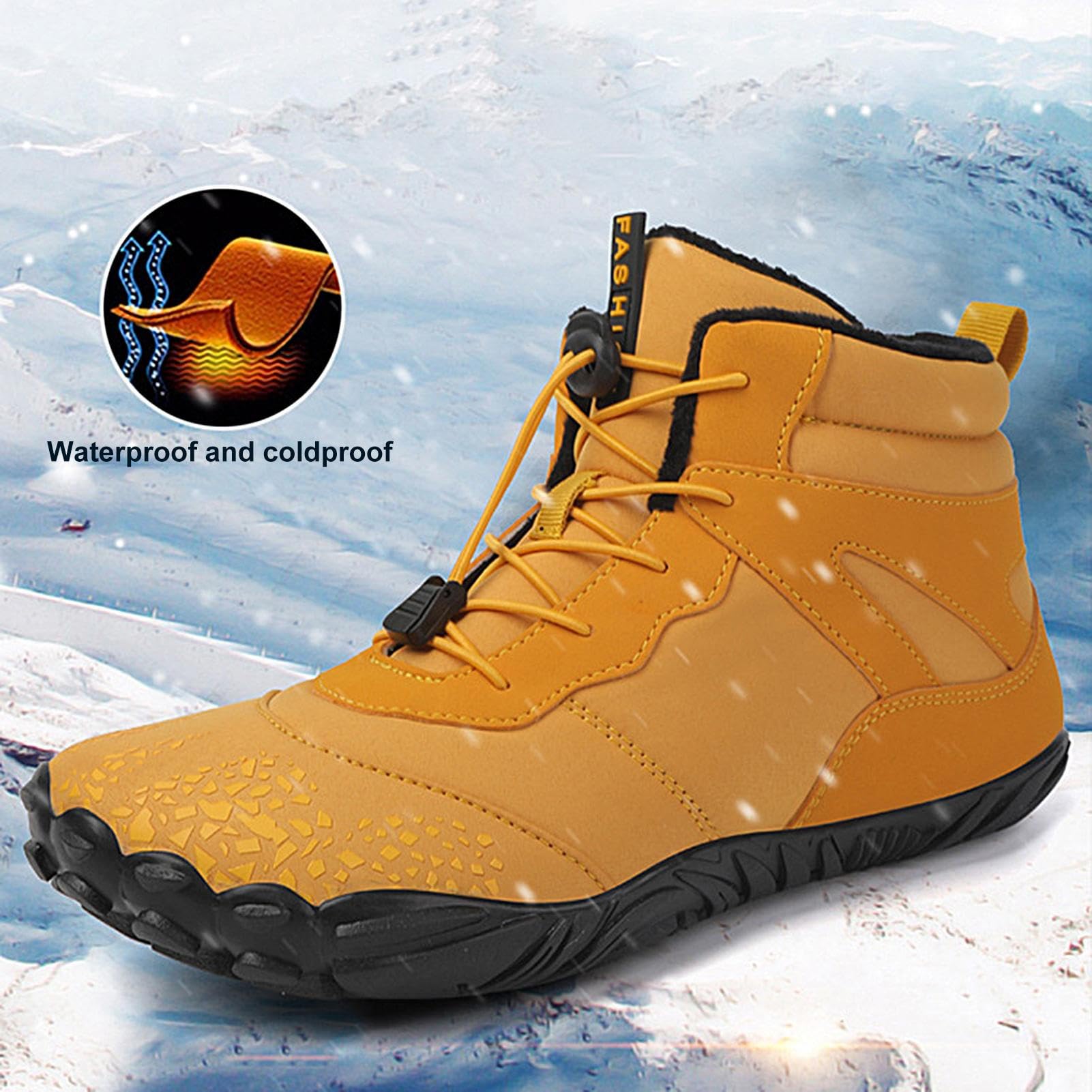 **Caits Barefoot Hiking Shoes for Men - Wide Toe Box, Non-Slip & Quick-Drying | Zero Drop Barefoot Sole, Fully Waterproof | Ideal for Trail Running, Camping & Outdoor Adventures (Yellow)**