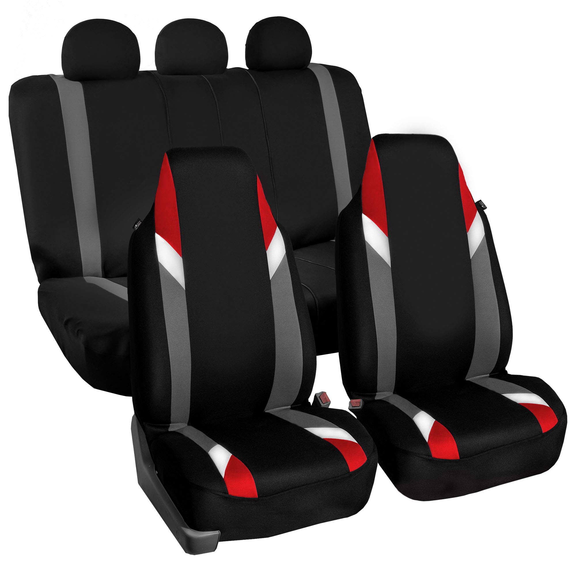 FH Group Universal Fit Automotive Seat Covers - Supreme Modernistic Red 1-Piece Front & Split Bench Rear Set | Airbag Compatible for SUV, Sedan, Truck | Durable Protection for Commuting, Road Trips & Family Vehicles