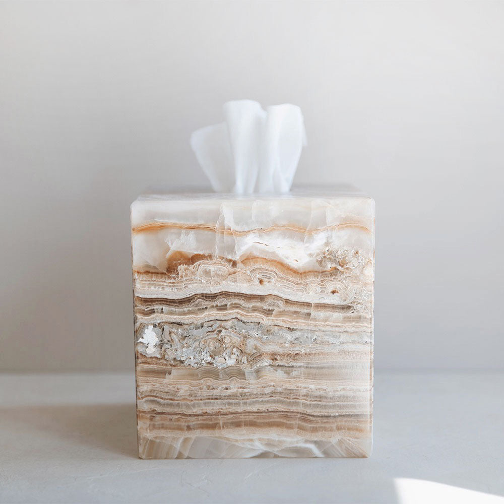 Hand Carved Amber Alabaster Tissue Box Cover - Elegant Home Decor for Living Room, Bedroom & Bathroom - Luxury Tissue Holder for Stylish Home Organization