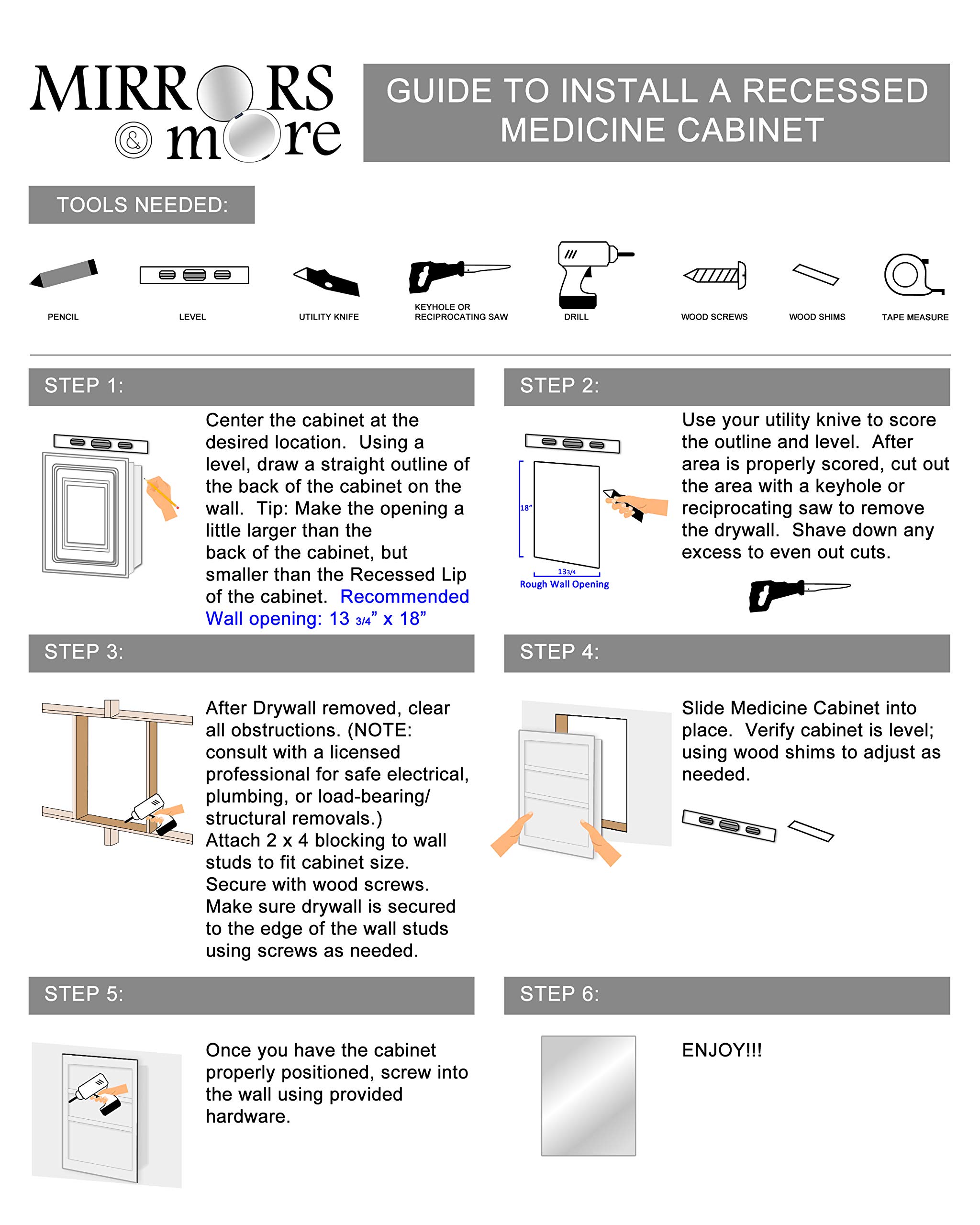 White Recessed Medicine Cabinet with Adjustable Shelves - 16