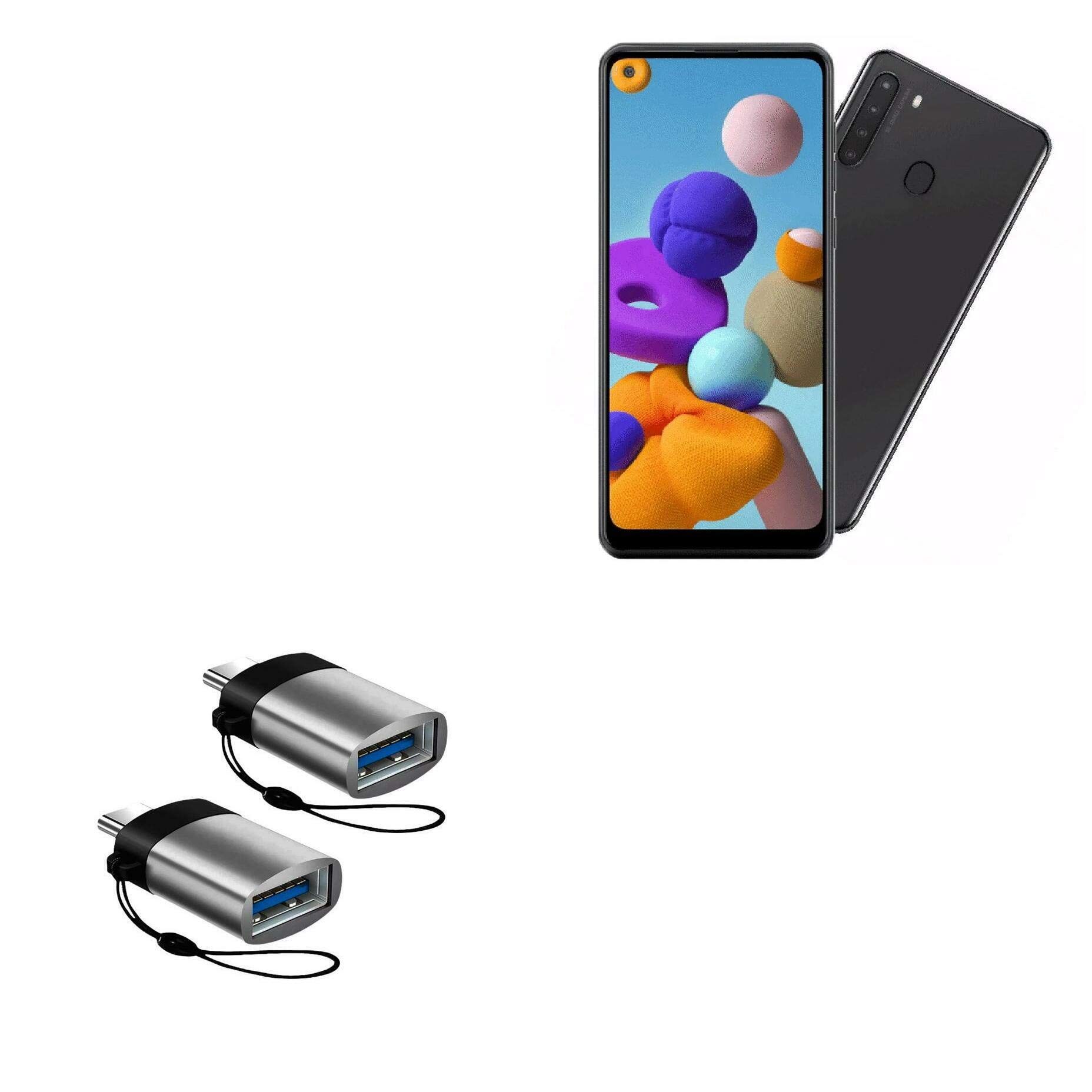 Samsung Galaxy A21 USB-C to USB-A OTG Cable (2-Pack) - Portable Keychain Charger & Data Sync Adapter - Slate Black - Perfect for Travel, Office & On-the-Go Device Charging