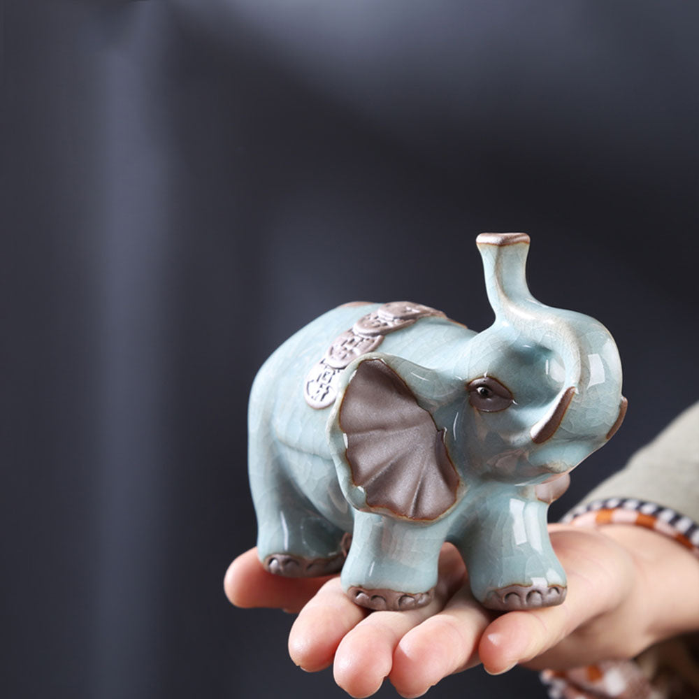 Ru Yao Elephant Tea Pet - Handmade Ceramic Tea Companion for Gongfu Tea Ceremony | Perfect Gift for Tea Lovers & Collectors | Use for Tea Brewing Rituals & Home Decor