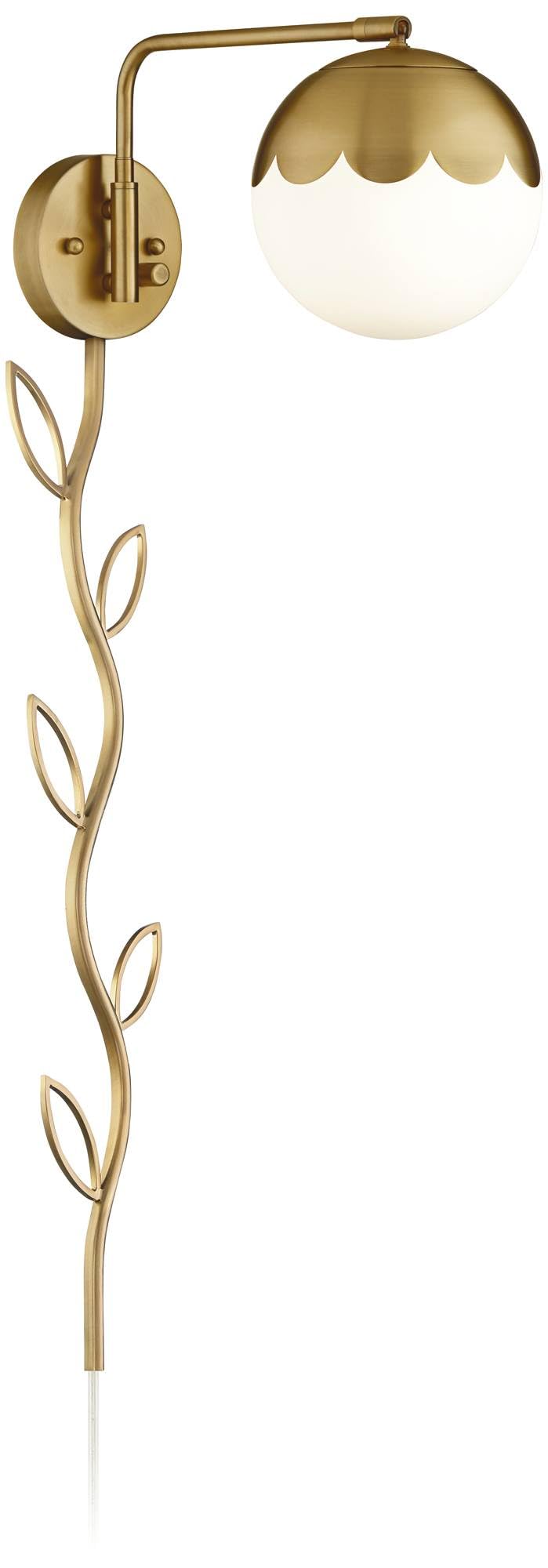 360 Lighting Kelowna Modern Adjustable Swing Arm Wall Lamp - Antique Brass Gold Metal Plug-in Light Fixture with Glass Globe Shade - Perfect for Bedroom, Living Room, Hallway & Dining Room - Reading Light, Bedside Lamp & Home Decor Lighting Solution