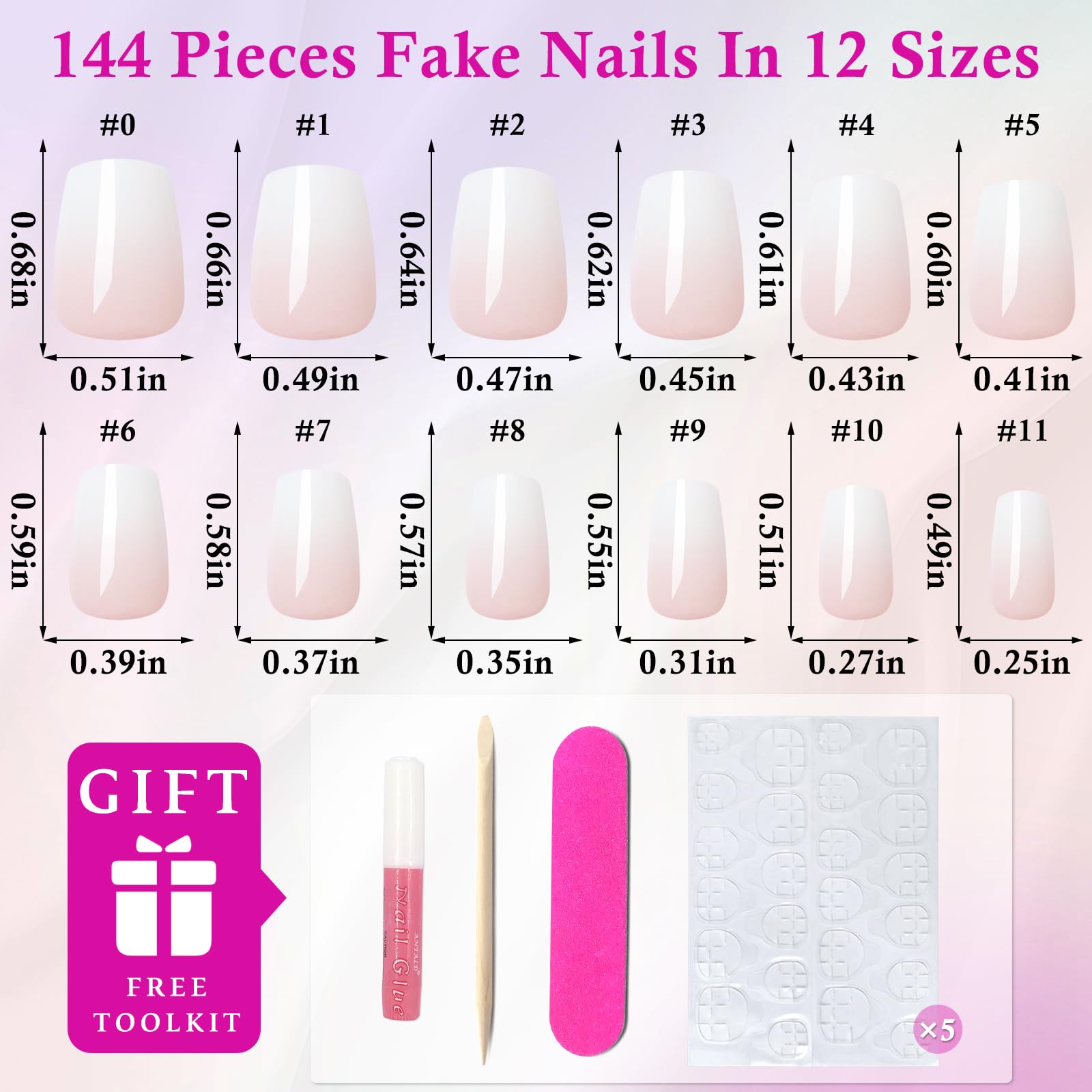 Loveourhome 144pc Ombre Coffin Press on Nails - Short Fake Nails with Glue & Adhesive Tabs | Acrylic Ombre False Nails for Women | Perfect for Parties, Weddings & Everyday Wear