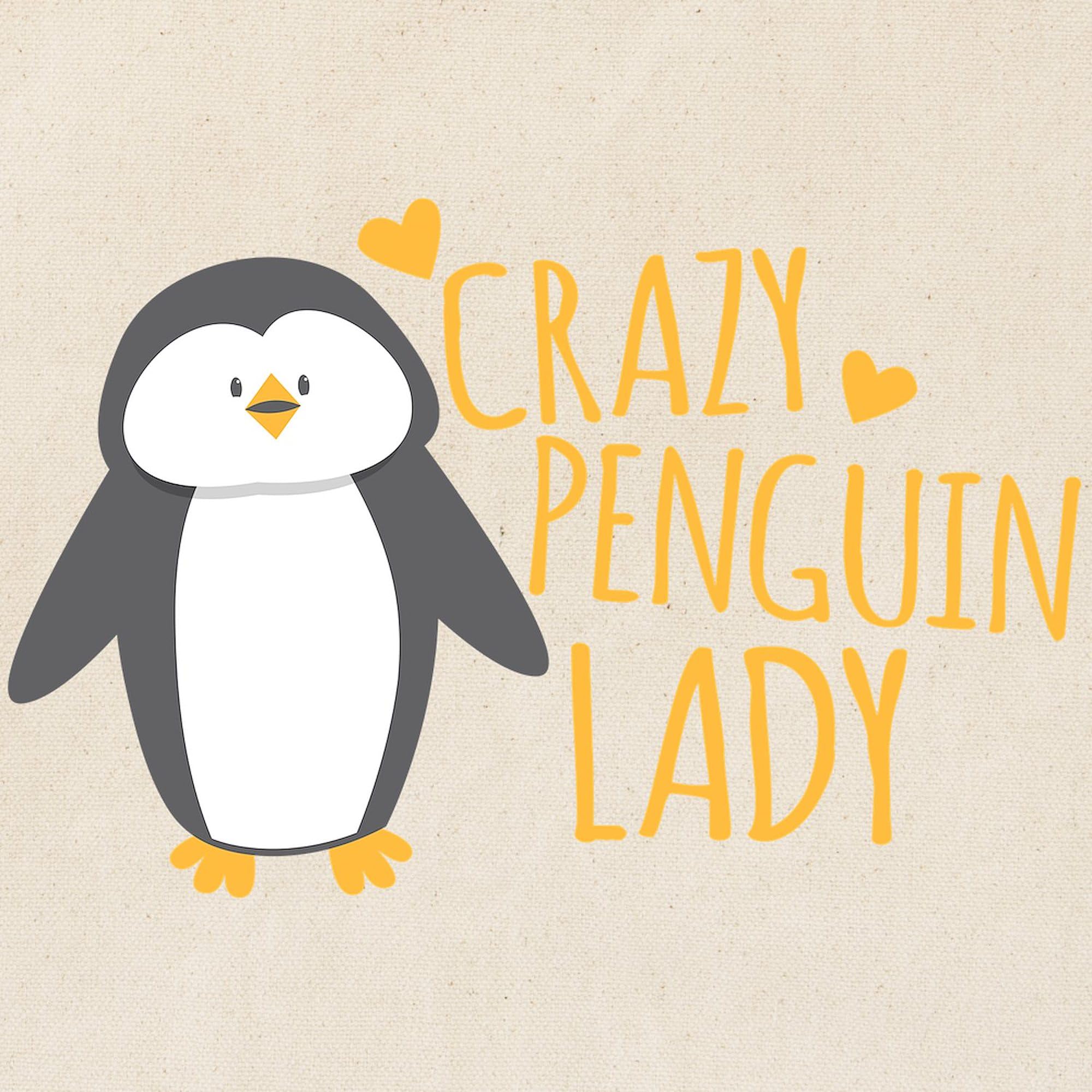 Crazy Penguin Lady Tote Bag - Natural Canvas Reusable Shopping Bag for Women | Eco-Friendly Grocery Tote, Beach Bag & Everyday Carry