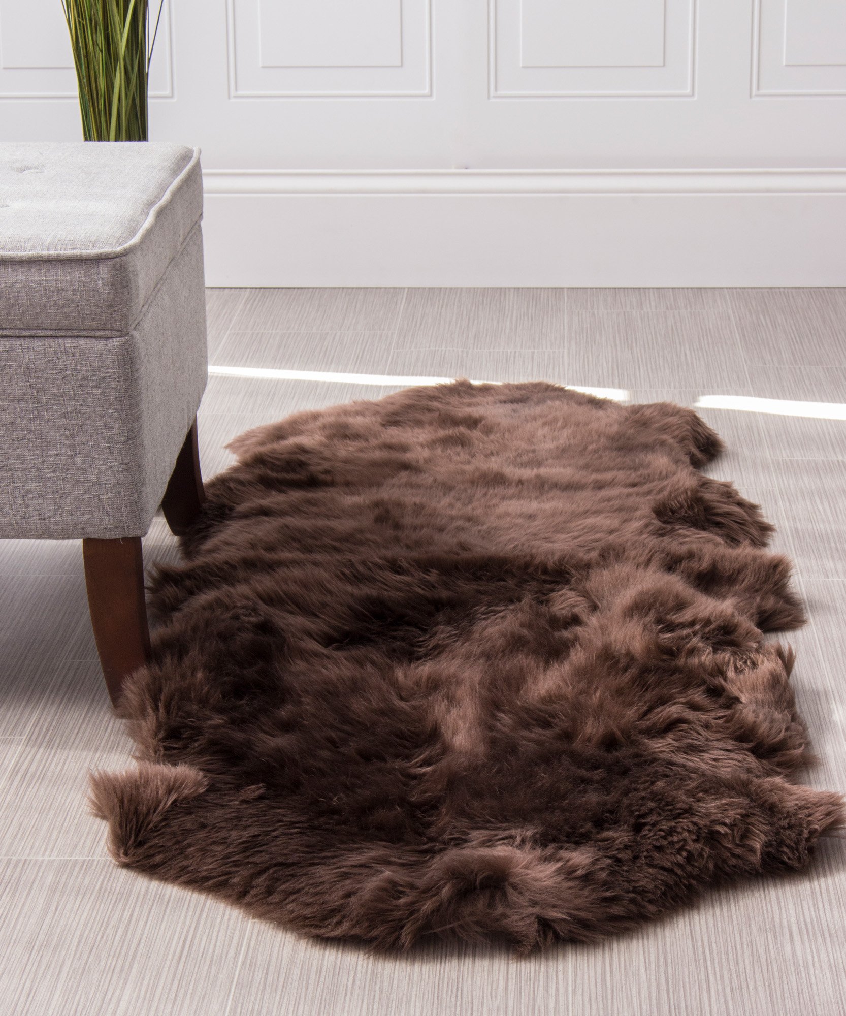 Premium Dark Brown Sheepskin Rug - Genuine Double 2x6ft Fluffy Fur Pelt for Bedroom, Living Room & Nursery - Ultra Soft Natural Sheepskin Carpet for Cozy Home Decor