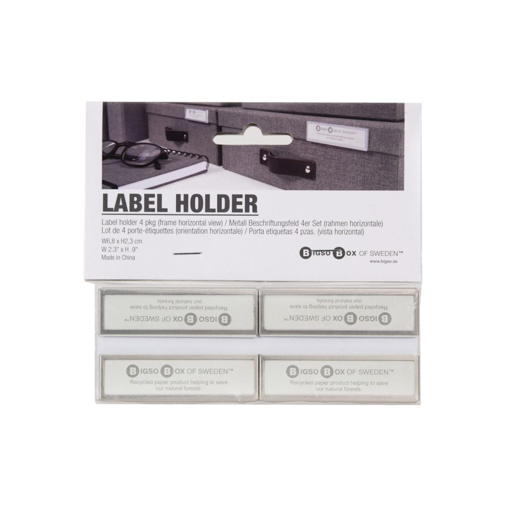 Bigso Label Holder Pack of 4 - Durable Plastic Label Holders for Organizing Files, Folders & Storage Boxes - Perfect for Office, Home & Classroom Organization