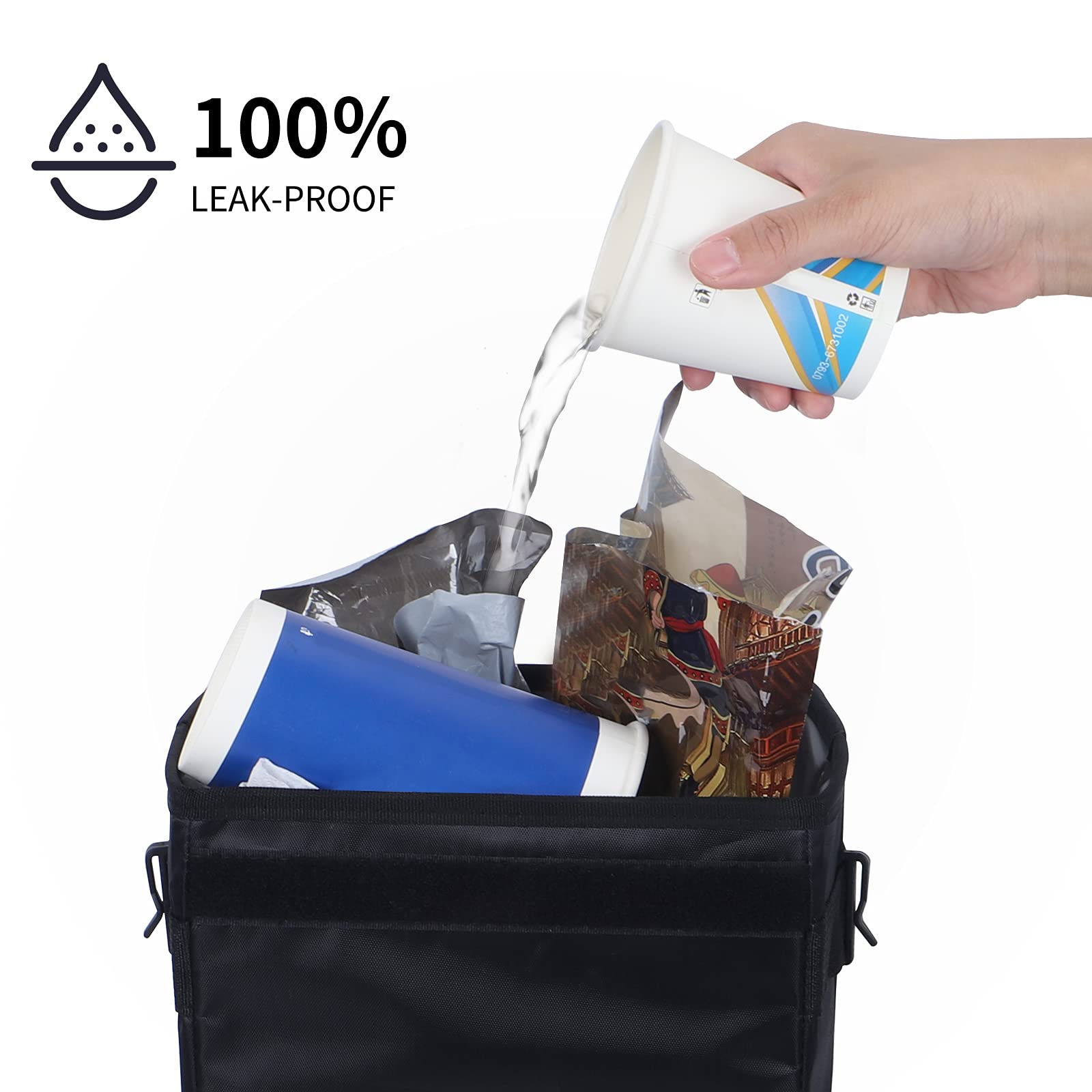 NIUTA Waterproof Foldable Car Trash Can with Lid & Side Net Pocket - Portable Garbage Bin for Car, SUV, Truck, Minivan, Auto - Ideal for Road Trips, Commuting, and Outdoor Adventures