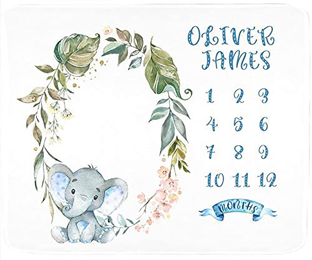 Personalized Elephant Baby Milestone Blanket for Boys - 30