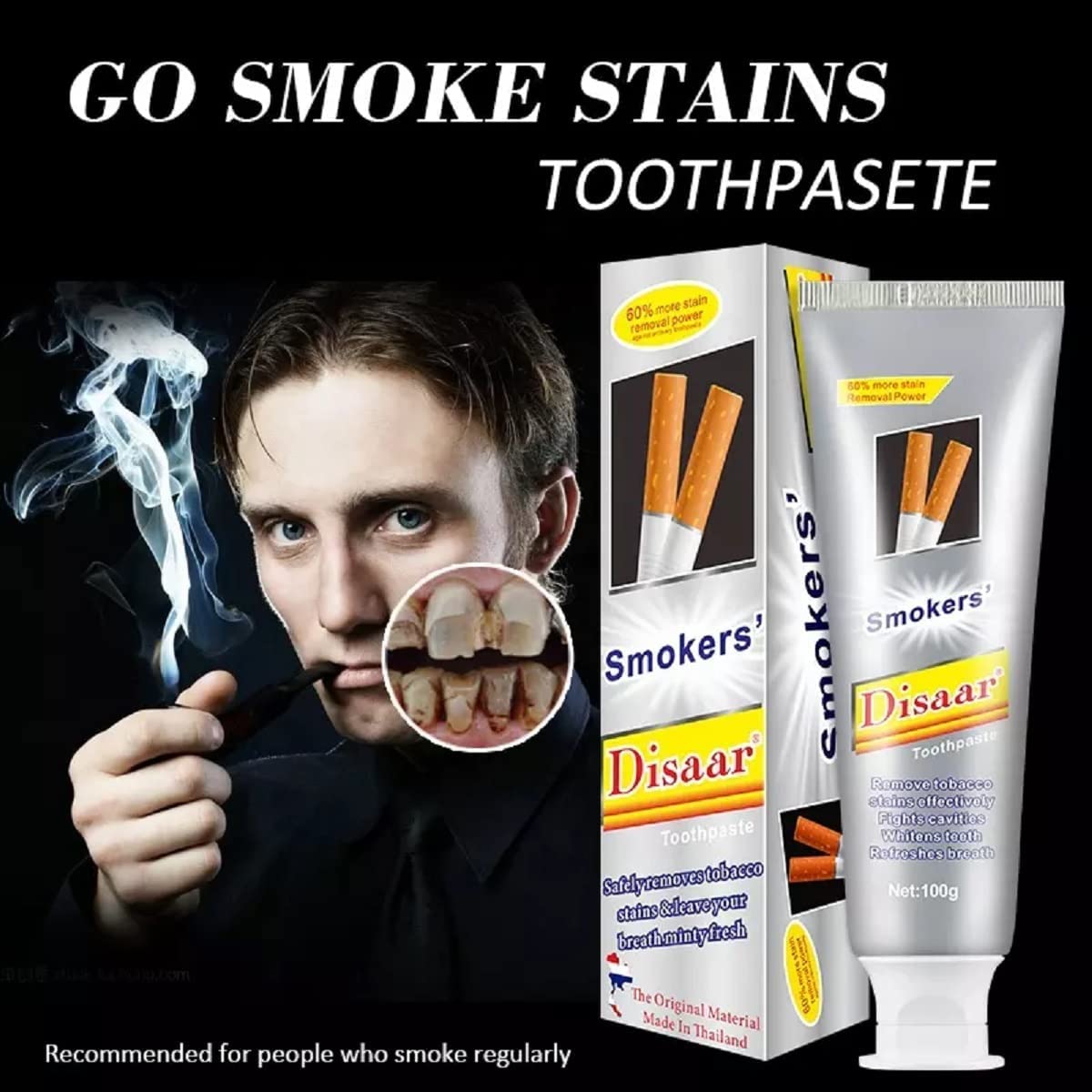 Smokers Toothpaste for Whitening & Stain Removal - 3 Pack (100g Each) | Whitening Toothpaste for Smokers with Yellow Teeth & Cigarette Stains | Freshens Breath & Removes Tobacco Stains for Daily Oral Care