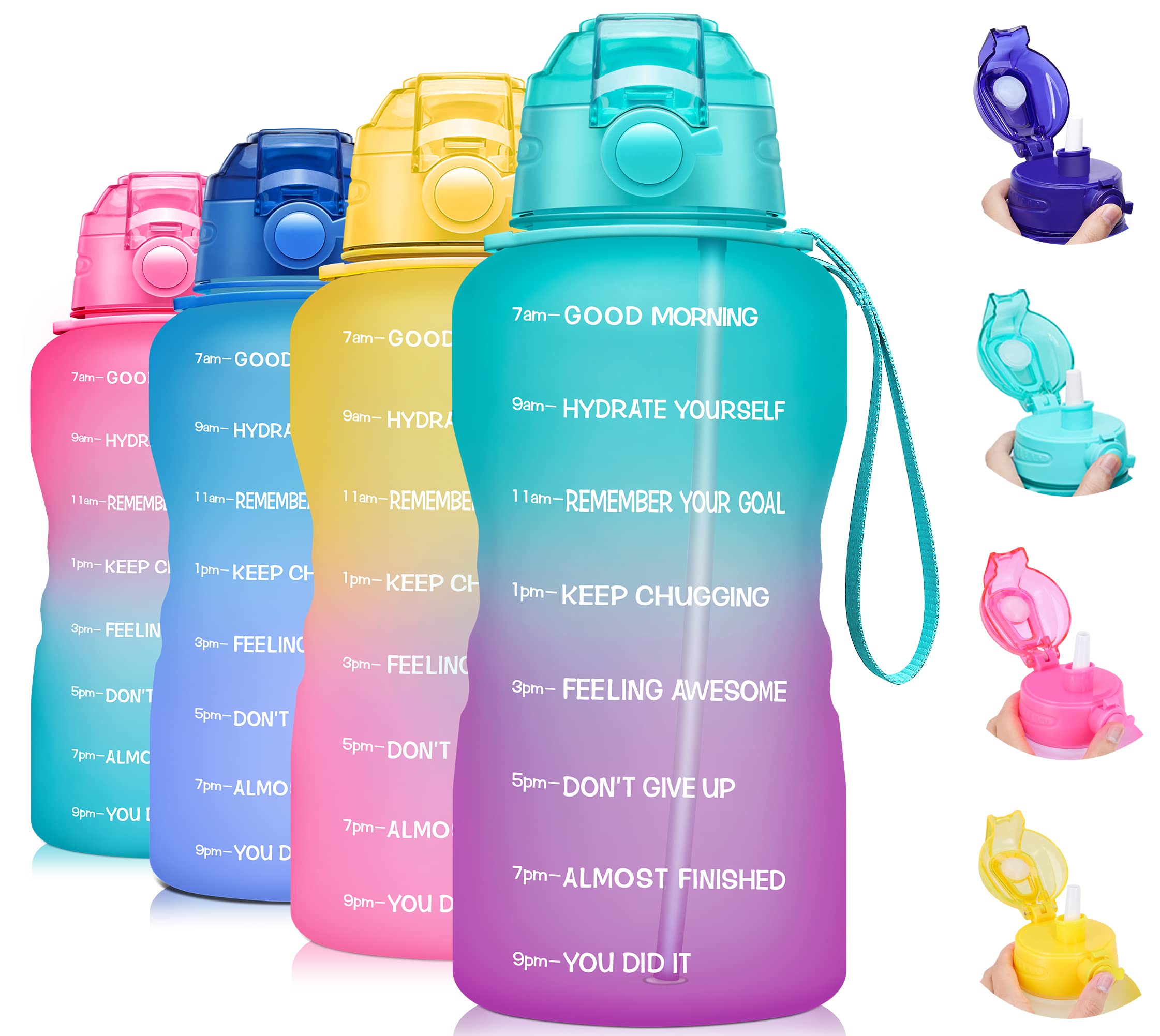 Giotto 64oz Half Gallon Water Bottle with Time Marker & Removable Straw - BPA Free Leakproof Motivational Water Jug for Home, Office, Gym and Outdoor Activities