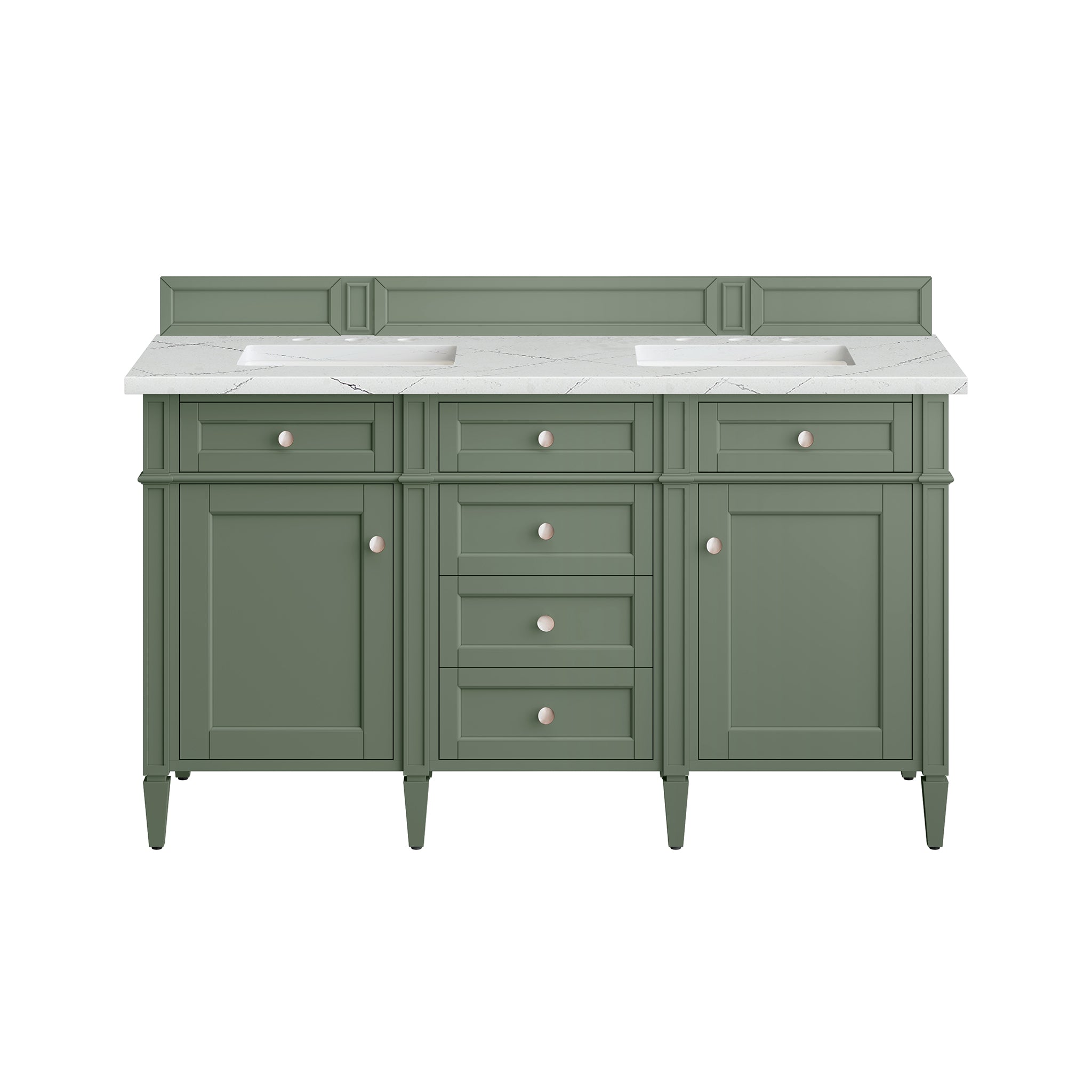 Brittany 60-Inch Double Bathroom Vanity in Smokey Celadon with 3CM Ethereal Noctis Quartz Top | Modern Bathroom Storage Solution for Master Bath & Guest Bath Renovation