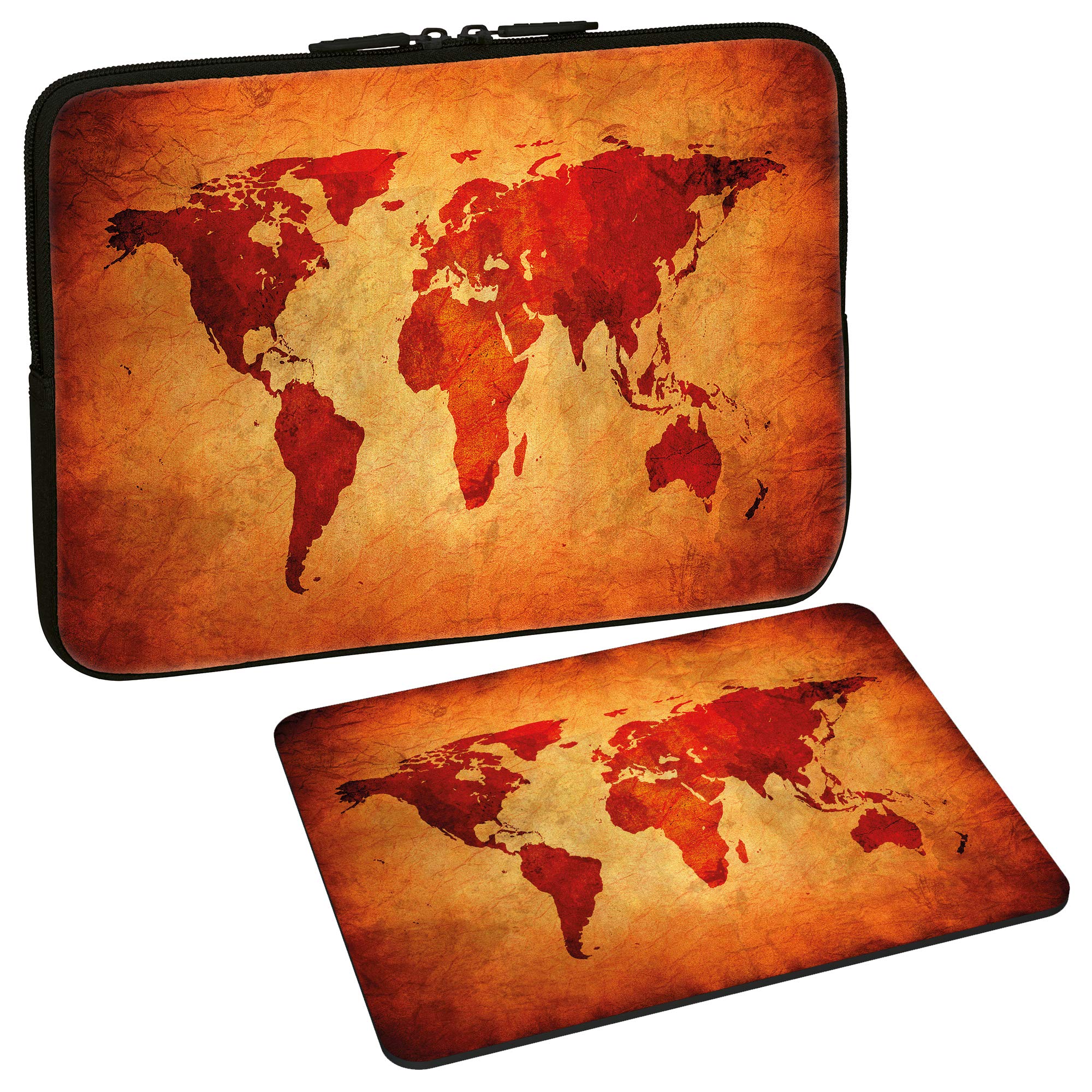 Premium PU Leather Tablet Case Sleeve for 10.1 Inch Devices with Built-in Mouse Pad - Stylish Brown Global Map Design - Perfect for Travel, Work & School Use
