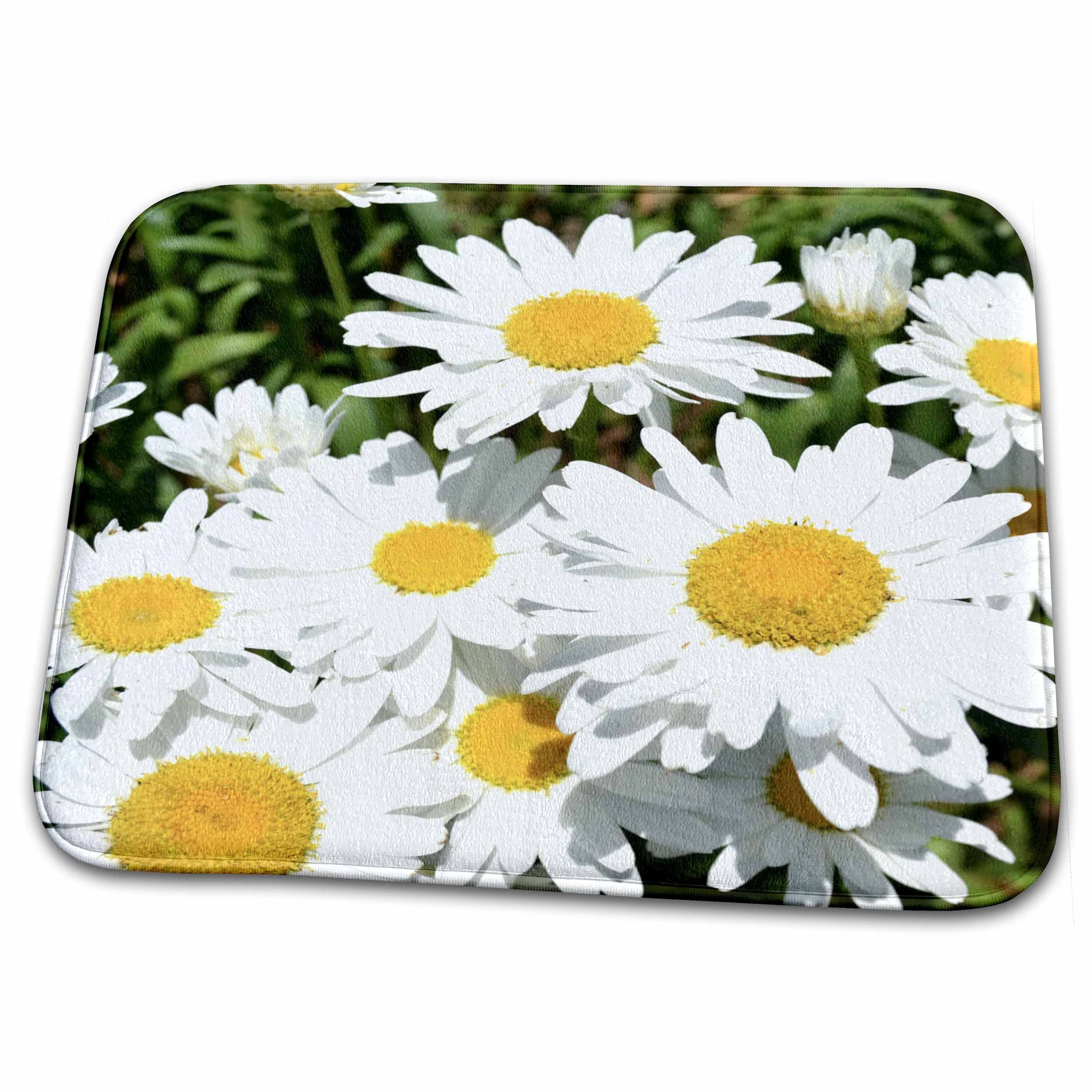 Floral Dish Drying Mat - Daisy Garden Design Non-Slip Kitchen Counter Protector for Dishes, Utensils & Cookware - Perfect for Home, RV & Airbnb Use