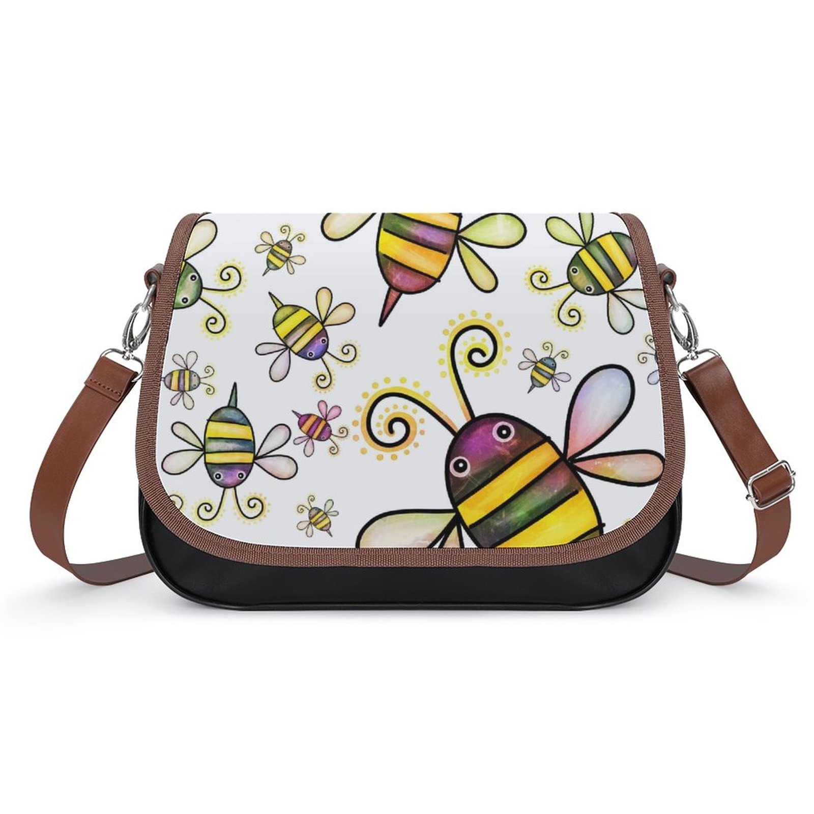 Printed Leather Crossbody Bags for Women - Fashion Shoulder Messenger Satchel with Cute Cartoon Bee Design | Perfect for Daily Use, Travel & Shopping