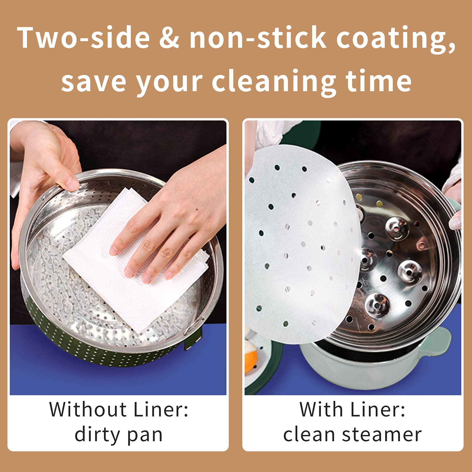 CONIE 12 Inch Steamer Paper Liners - 100ct Perforated Parchment Sheets for Air Fryer, Steaming Basket & Cooking | Perfect for Healthy Meals, Dumplings & Vegetables