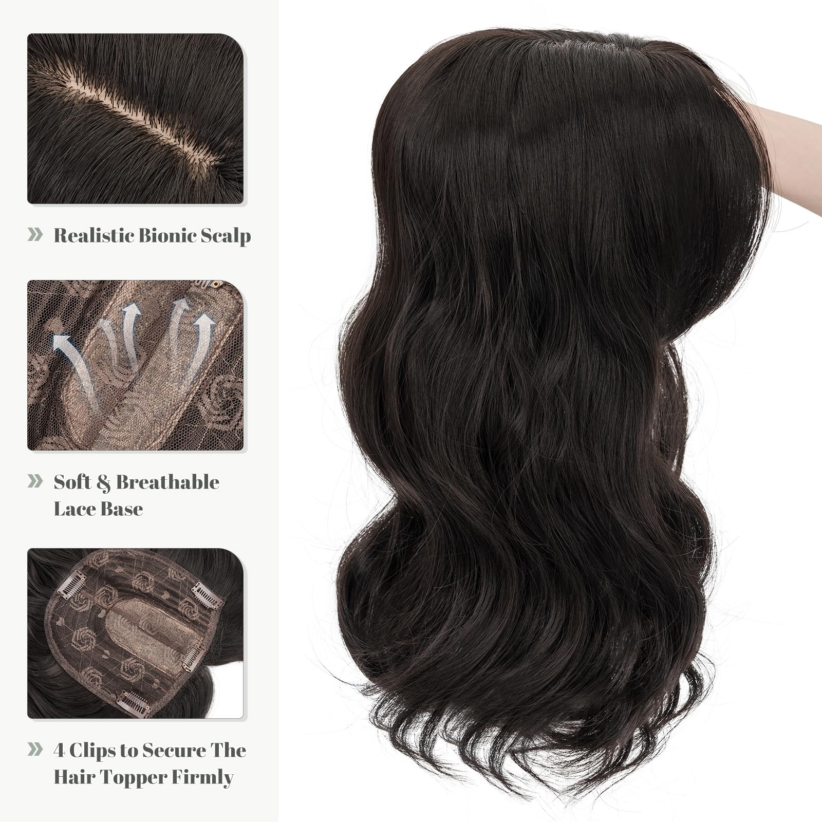 18 Inch Synthetic Hair Topper with Bangs - Natural Looking Hairpiece for Thinning Hair - Perfect for Daily Wear, Cosplay & Special Occasions