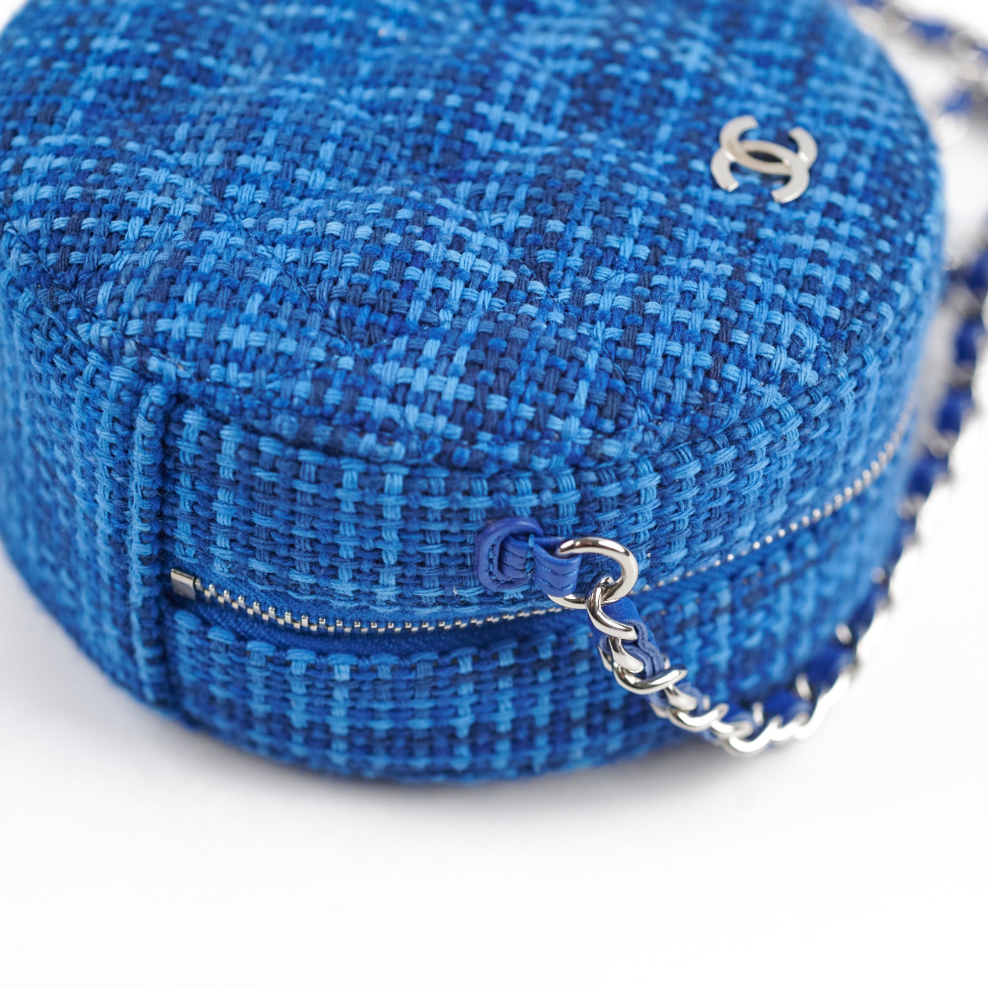 Chanel CC Tweed Mini Round Clutch with Chain - Blue Luxury Shoulder Bag for Women | Perfect for Evening Parties, Weddings & Special Occasions