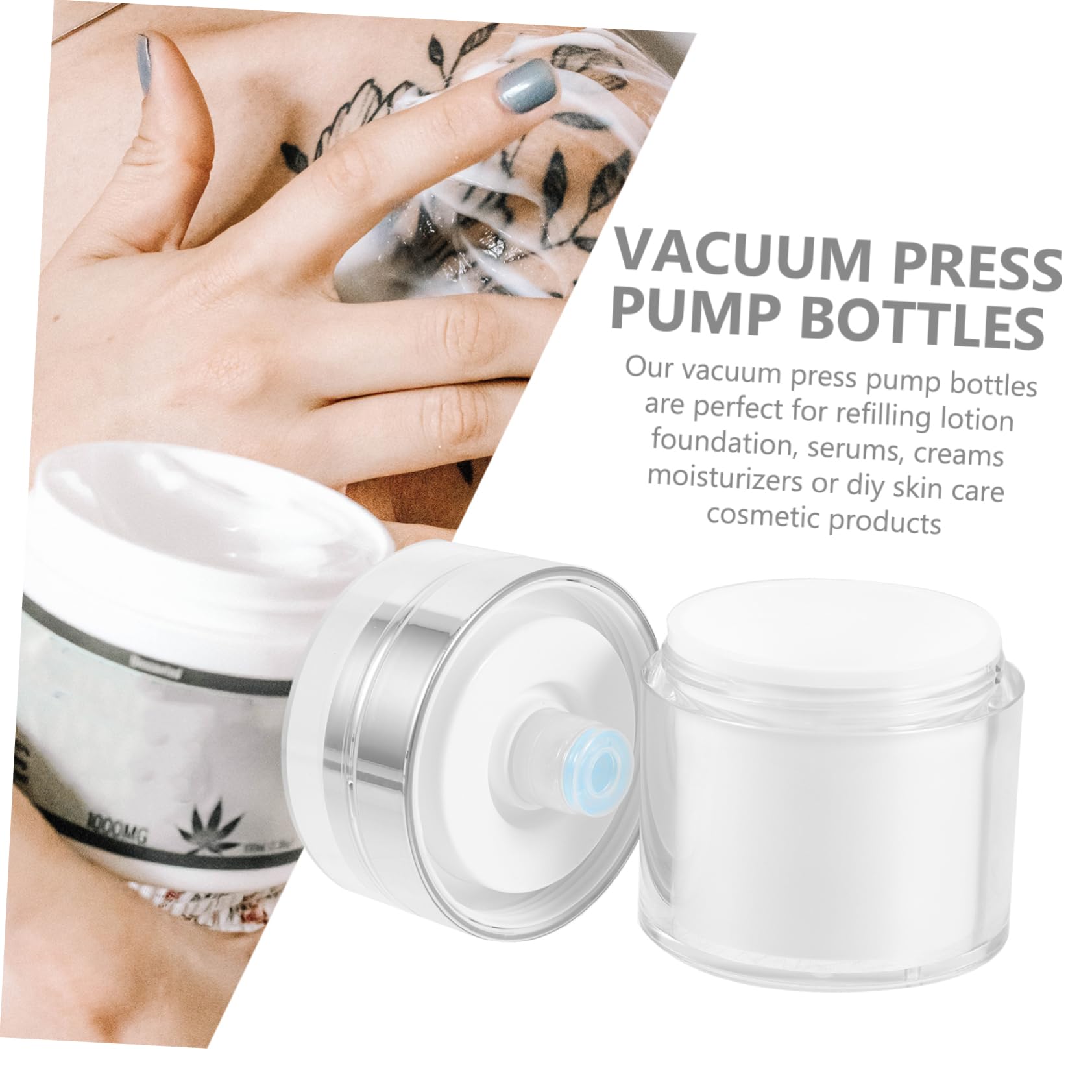 Minkissy 2-Pack 50ML Refillable Airless Pump Bottles - Vacuum Press Face Cream Jars for Lotion, Foundation & Cosmetics | Travel-Friendly Leak-Proof Makeup Containers | Perfect for Skincare, Makeup Storage & Travel Essentials