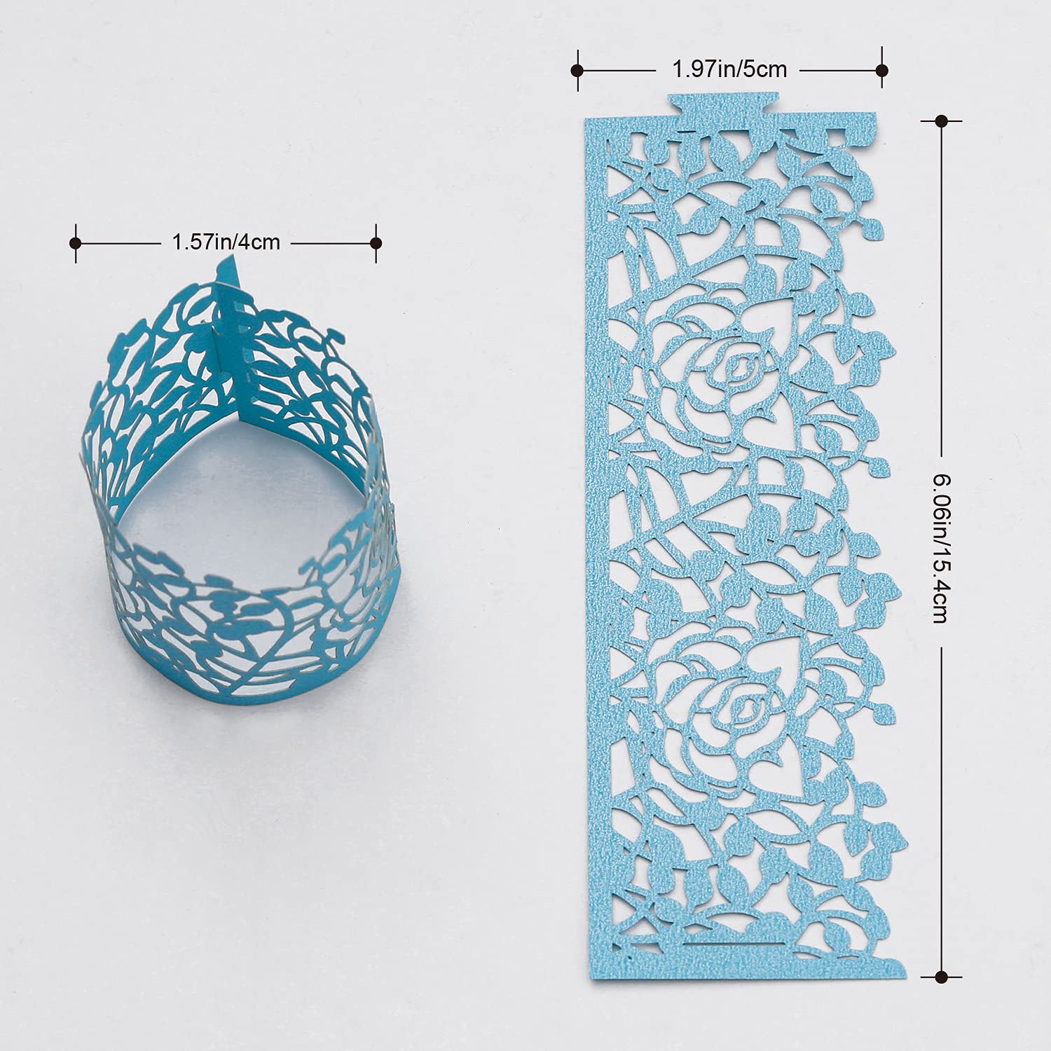 50pcs Disposable Rose Flower Paper Napkin Rings - Leaf Vine Serviette Rings for Wedding, Party & Table Decoration - Elegant Blue Floral Design - Perfect for Bridal Showers, Anniversary Dinners & Fine Dining Events