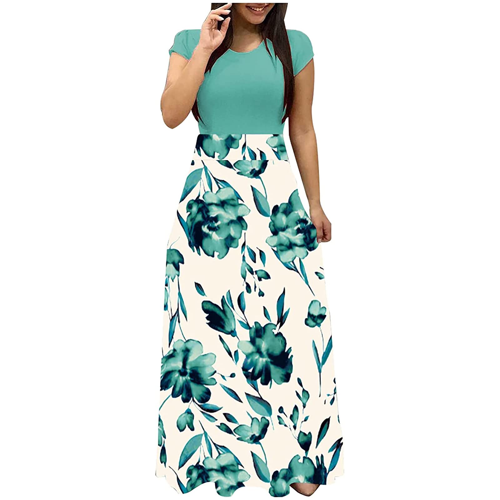Women's Floral Boho Printed Maxi Dress - Long Summer Casual Dress with Short Sleeves & Pockets for Teen Girls | Perfect for Beach, Vacation & Boho Fashion Outfits