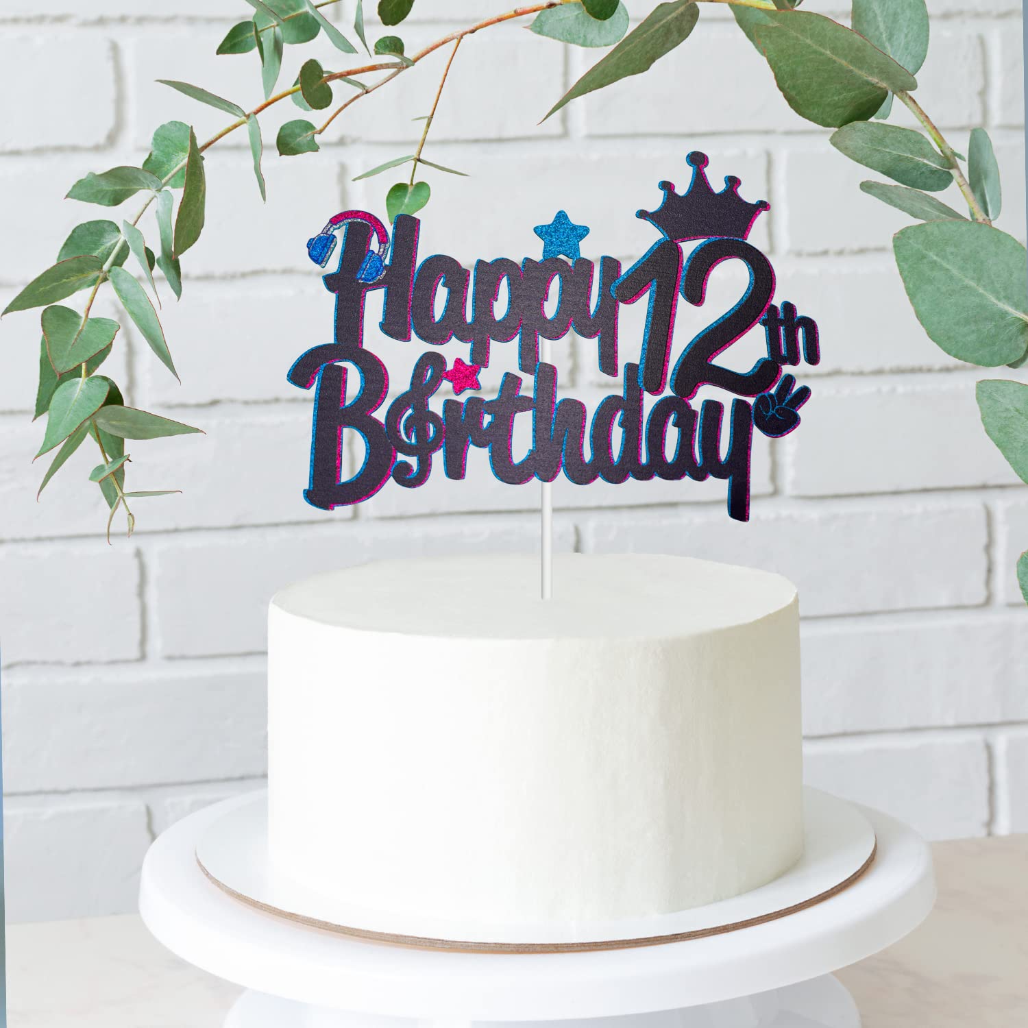 Happy 12th Birthday Music Cake Topper - Glitter Cake Decorations for Girls' 12th Birthday Party - Sweet 12th Birthday Supplies - Perfect for Birthday Cakes, Cupcakes & Party Desserts