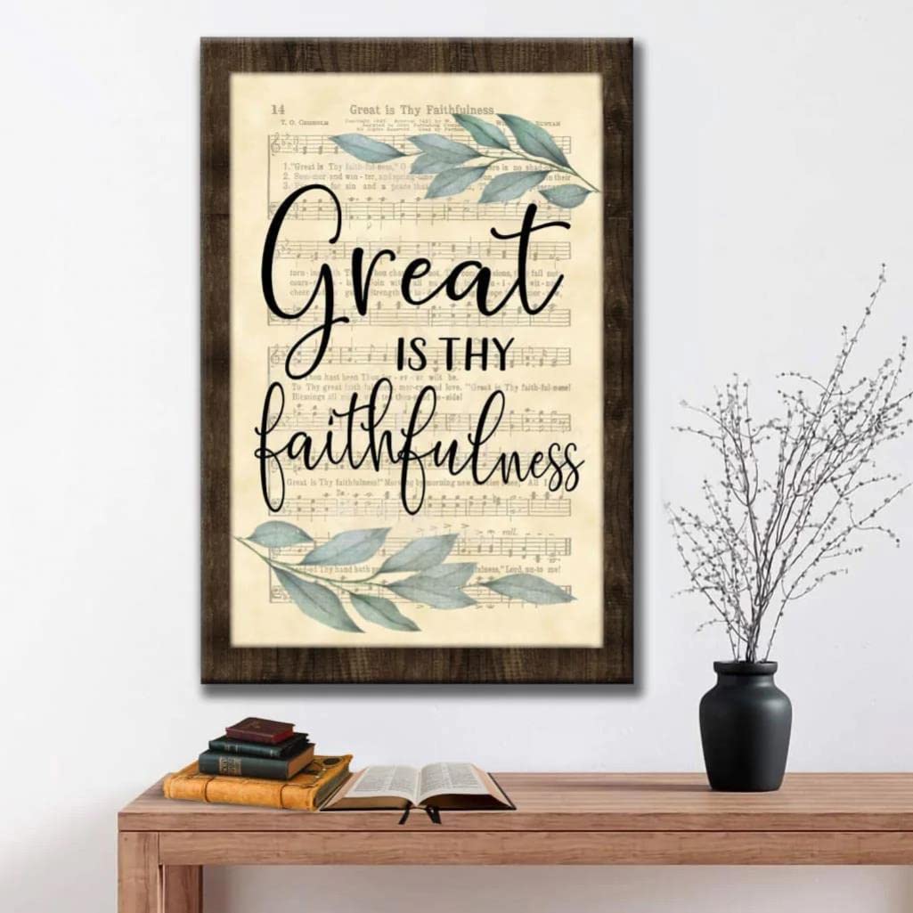 Great Is Thy Faithfulness Christian Hymns Wall Art Canvas Print - Inspirational Jesus & God Religious Home Decor for Church, Living Room, Bedroom