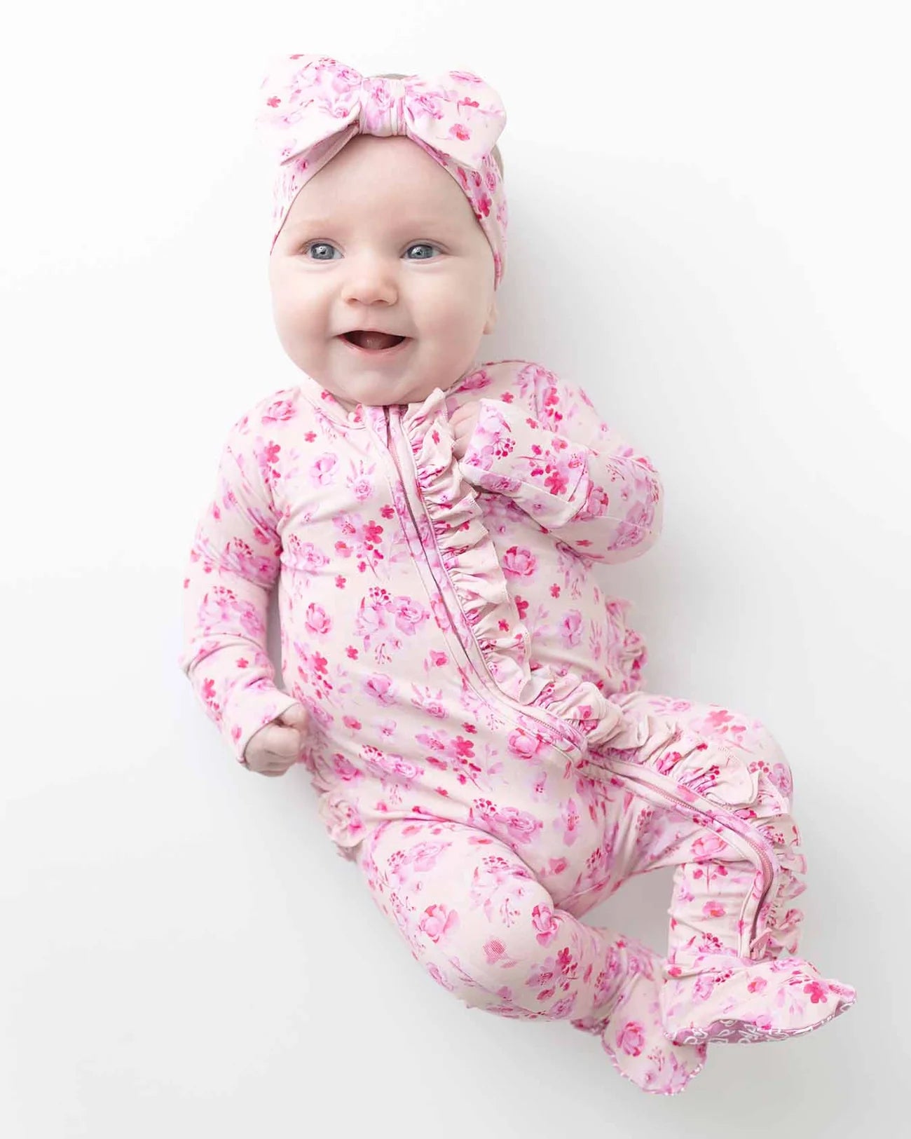 Lev Baby Eliana Ruffled Zippered Footie - Soft Cotton Baby Romper with Cute Ruffle Details - Perfect for Newborn Photoshoots, Playdates & Everyday Comfort