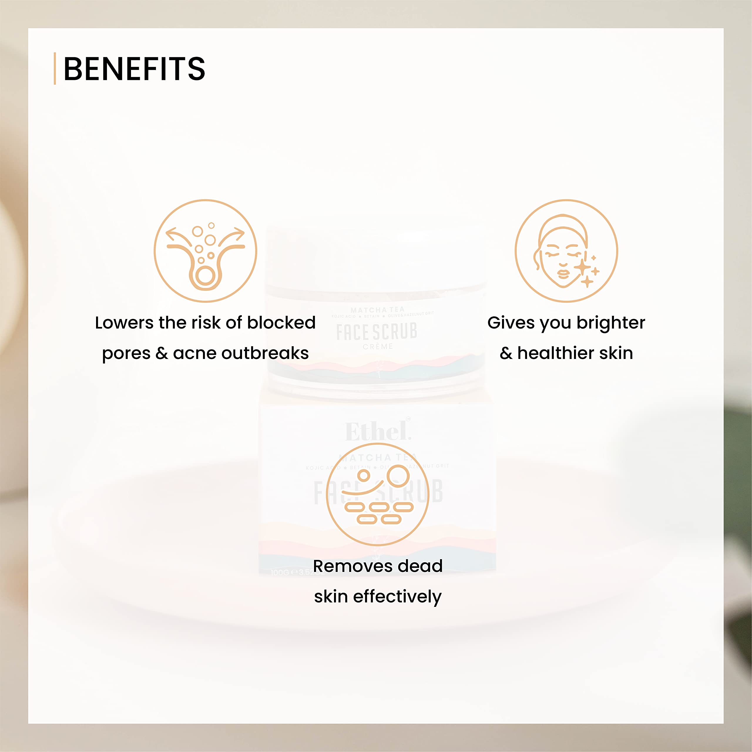 Ethel Matcha Tea Face Scrub with Kojic Acid & Betaine - Natural Exfoliator with Olive & Hazelnut Grit for De-Tanning, Pore Cleansing & Brightening | 100g SLS & Paraben Free | Perfect for Acne-Prone & Dull Skin | Morning & Night Skincare Routine