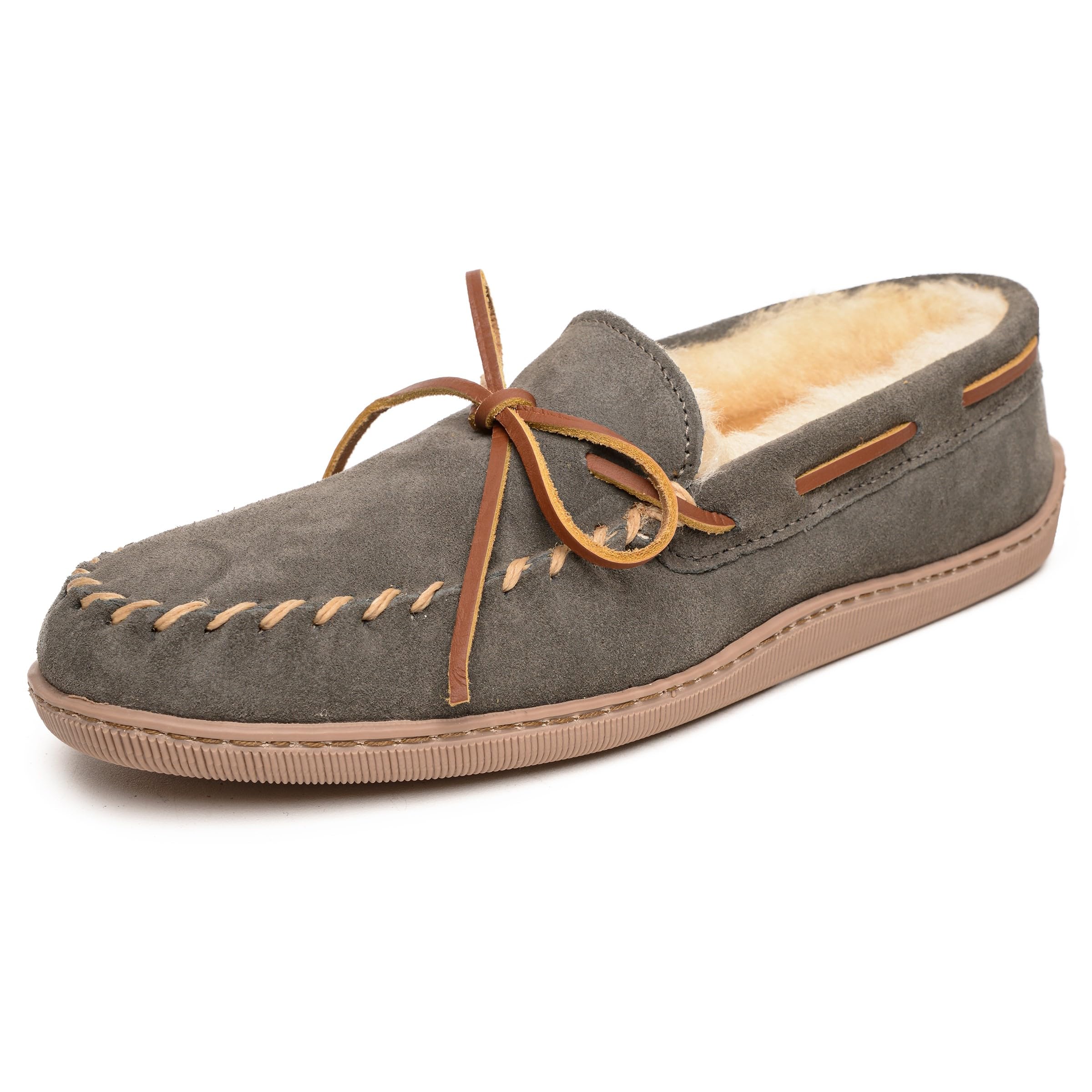 Minnetonka Men's Sheepskin Hardsole Moccasin Slippers - Comfortable Indoor/Outdoor House Shoes for Relaxation & Casual Wear