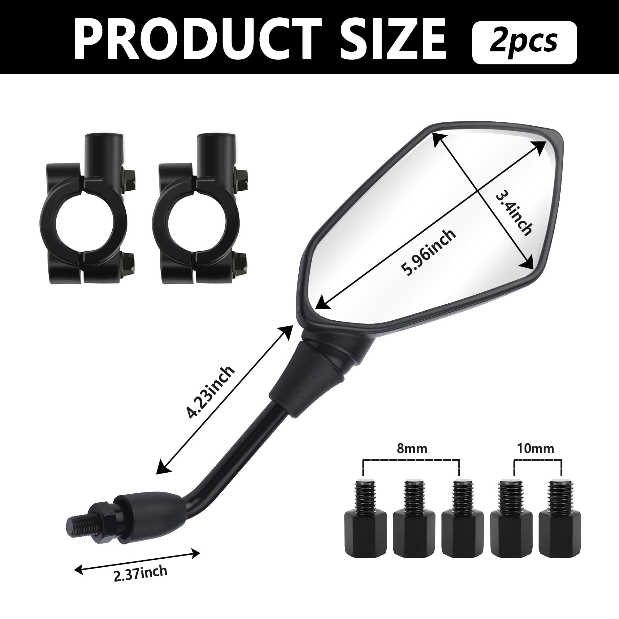 2PCS Carbon Fiber Motorcycle Mirrors - 8mm & 10mm Bolt Compatible, 360° Adjustable Wide Angle Rear View Mirrors for Handlebars - Durable HD Motorcycle Accessories for Cruiser, Sport Bike & Street Bike Riding