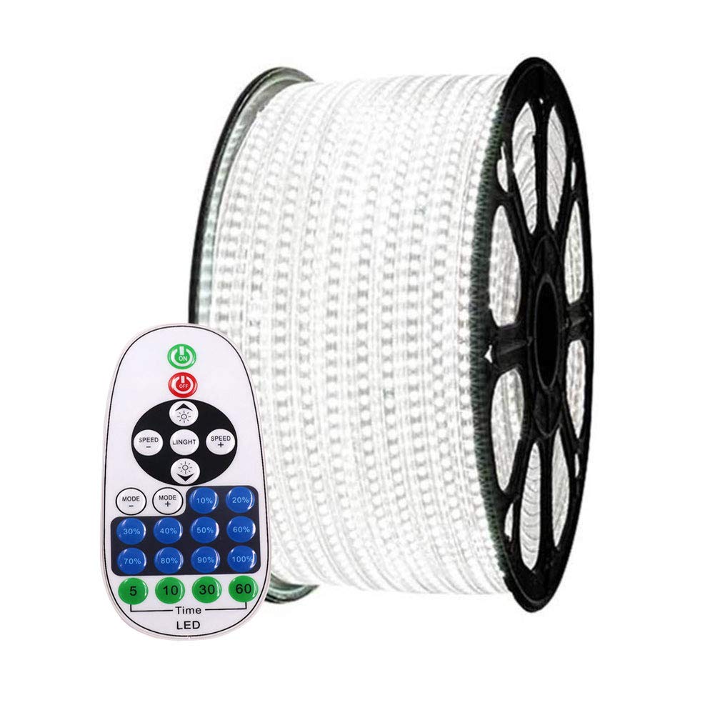 XUNATA 99ft Flexible LED Strip Lights, Dimmable Waterproof 5050 SMD LED Rope Light with Remote, 60 LEDs/M, 110-120V AC - Perfect for Home Decoration, Bedroom, Kitchen, Party & Outdoor Lighting (White)