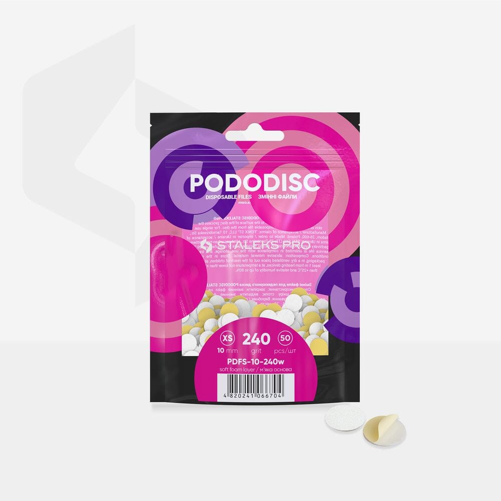 Staleks Disposable White Pedicure Files with Soft Foam Layer - PODODISC XS EXPERT 240 Grit (50 Pack) - Perfect for Salon, Spa & At-Home Nail Care