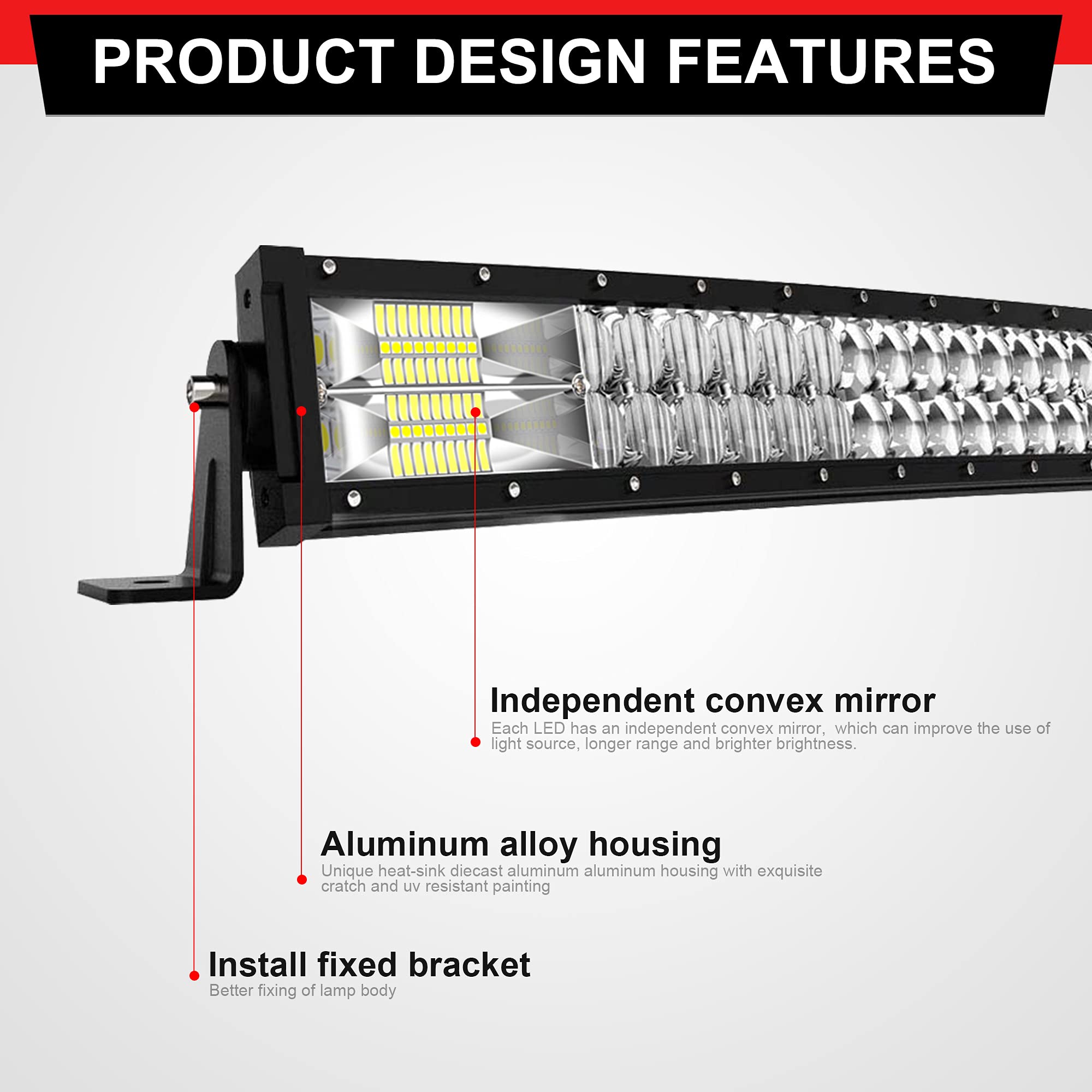 ASLONG 52 Inch 300W LED Light Bar with Spot Flood Combo Beam - 2PCS 4 Inch White/Amber LED Pod Fog Lights - Wiring Harness & Rocker Switch - Offroad Driving Lights for Trucks, Jeeps, ATVs - Perfect for Night Offroading, Camping & Emergency Vehicles