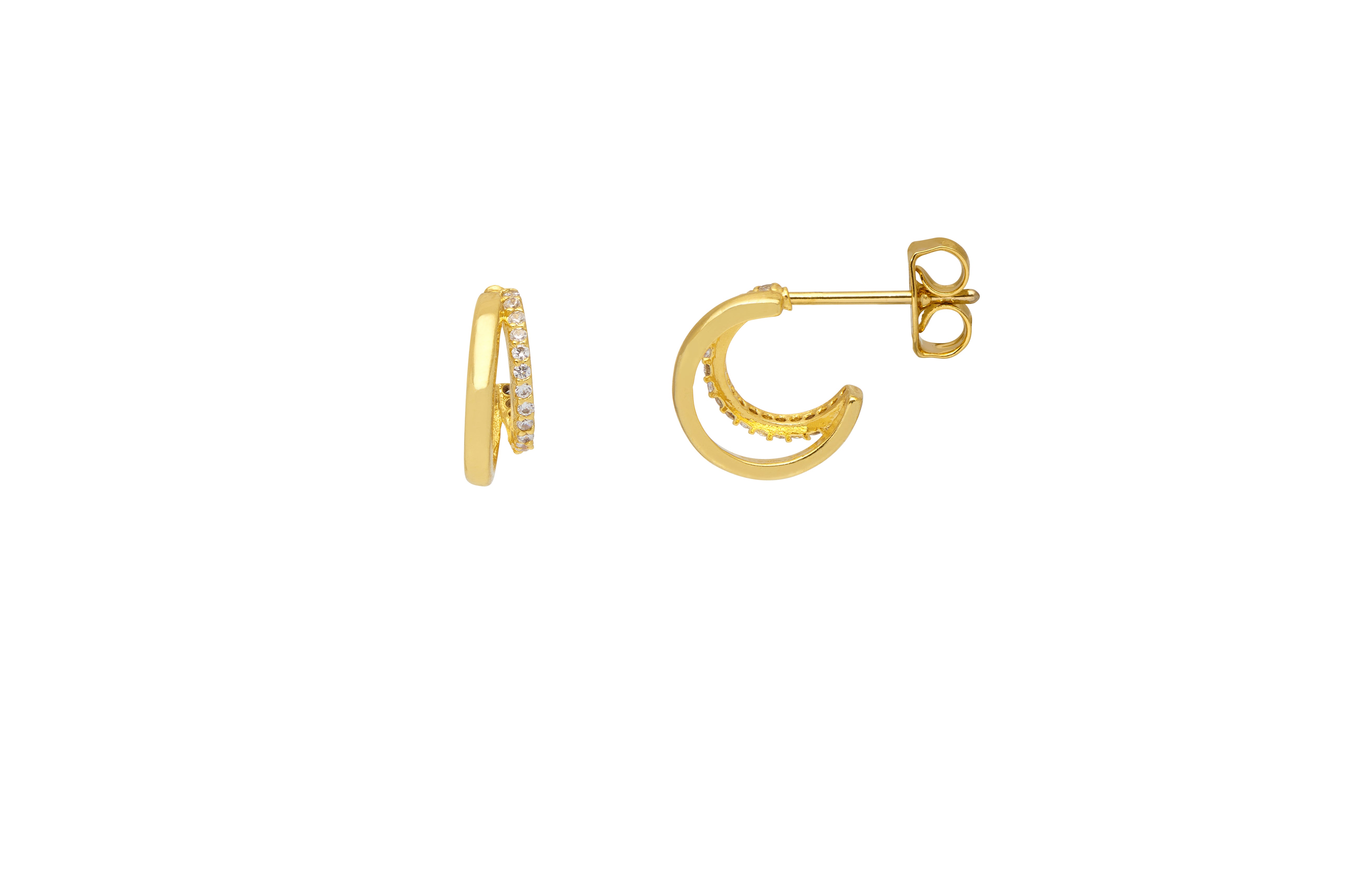 14K Gold Plated CZ Double Illusion Hoop Earrings for Women - Elegant Cubic Zirconia Dangle Earrings for Party, Wedding & Everyday Wear (Ebe5092G)