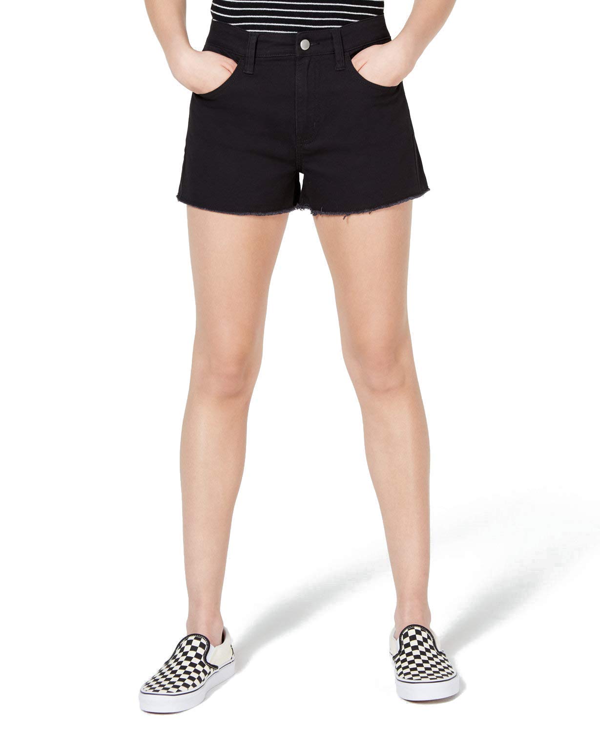 Tinseltown Juniors' Frayed Denim Shorts for Women - Black Wash Distressed High Waist Denim Shorts (Size X-Large-13) | Perfect for Summer Outfits, Beach Vacation & Casual Street Style