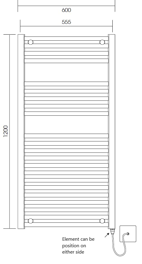 Greened House 600mm x 1200mm Chrome Electric Heated Towel Rail - Flat Bathroom Towel Warmer & Radiator for Spa, Luxury Homes & Hotels