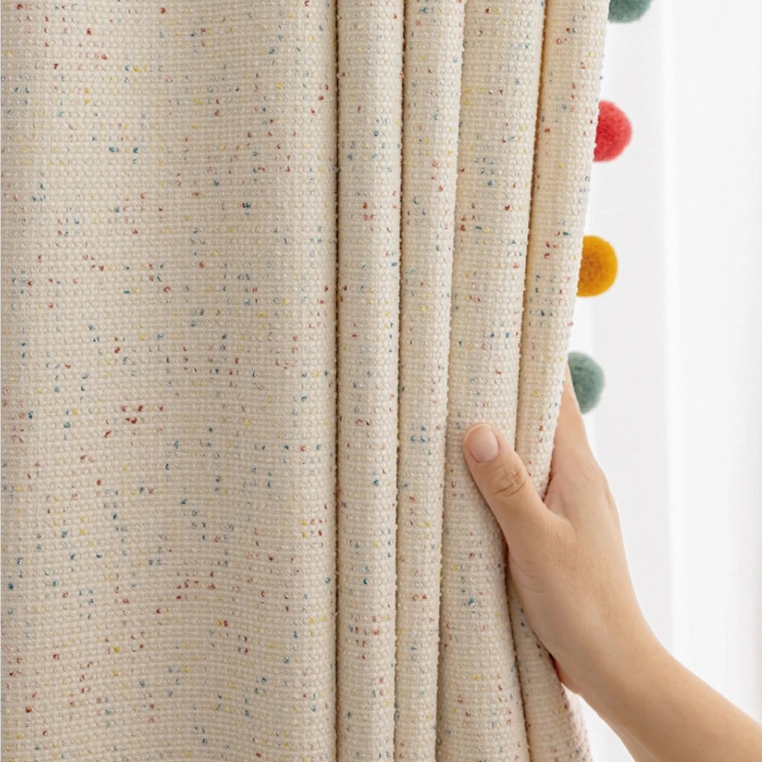 Sylvie Chenille Jacquard Confetti Pom Pom Custom Curtains - Elegant Window Treatment for Living Room, Bedroom & Nursery Decor