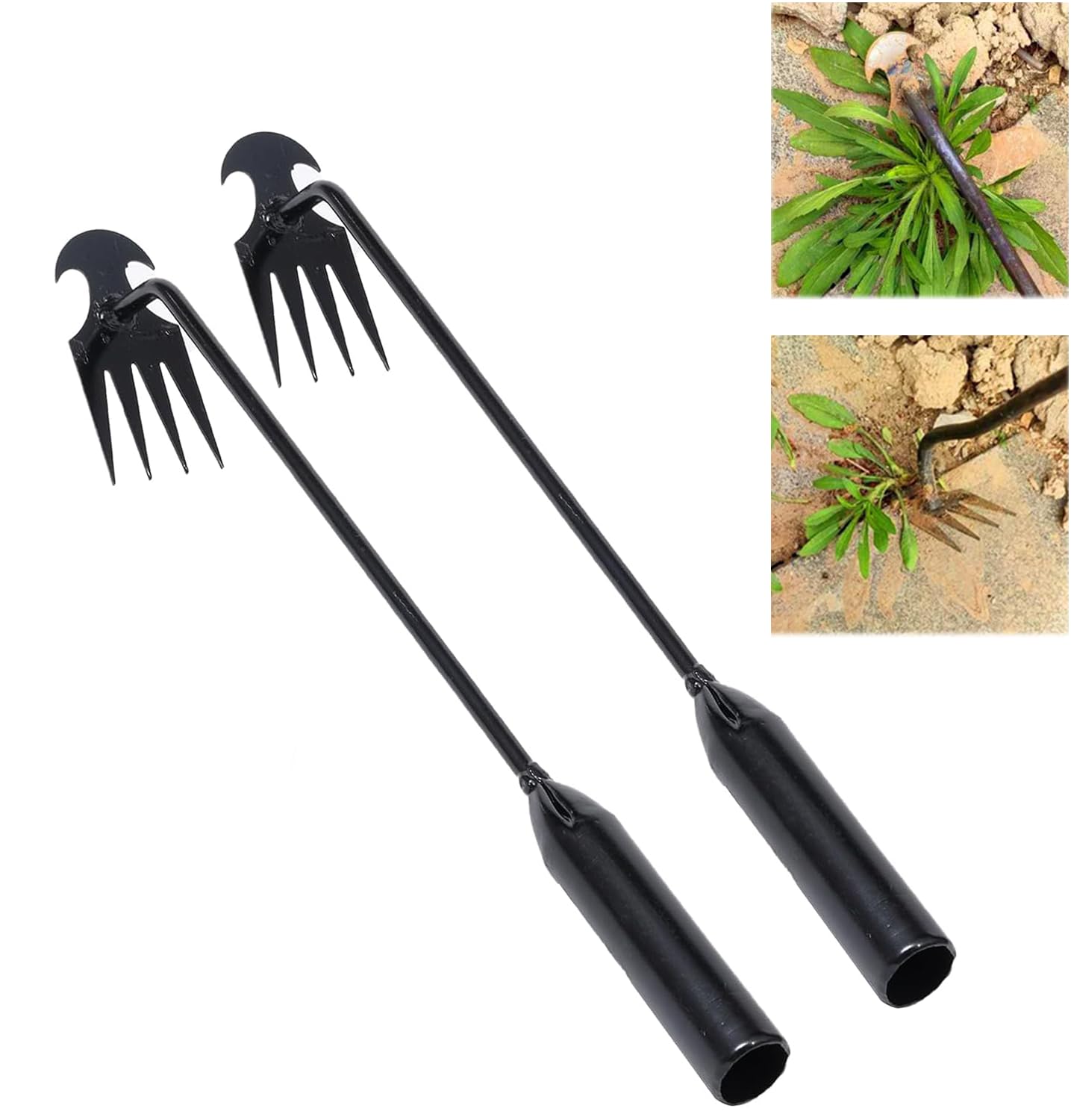 2023 Premium Manganese Steel Weed Puller - 4 Teeth Dual Purpose Gardening Tool with Long Handle (2PCS) | Heavy Duty Uprooting Weeder for Lawn, Yard & Garden Maintenance | Perfect for Removing Dandelions, Thistles & Tough Weeds