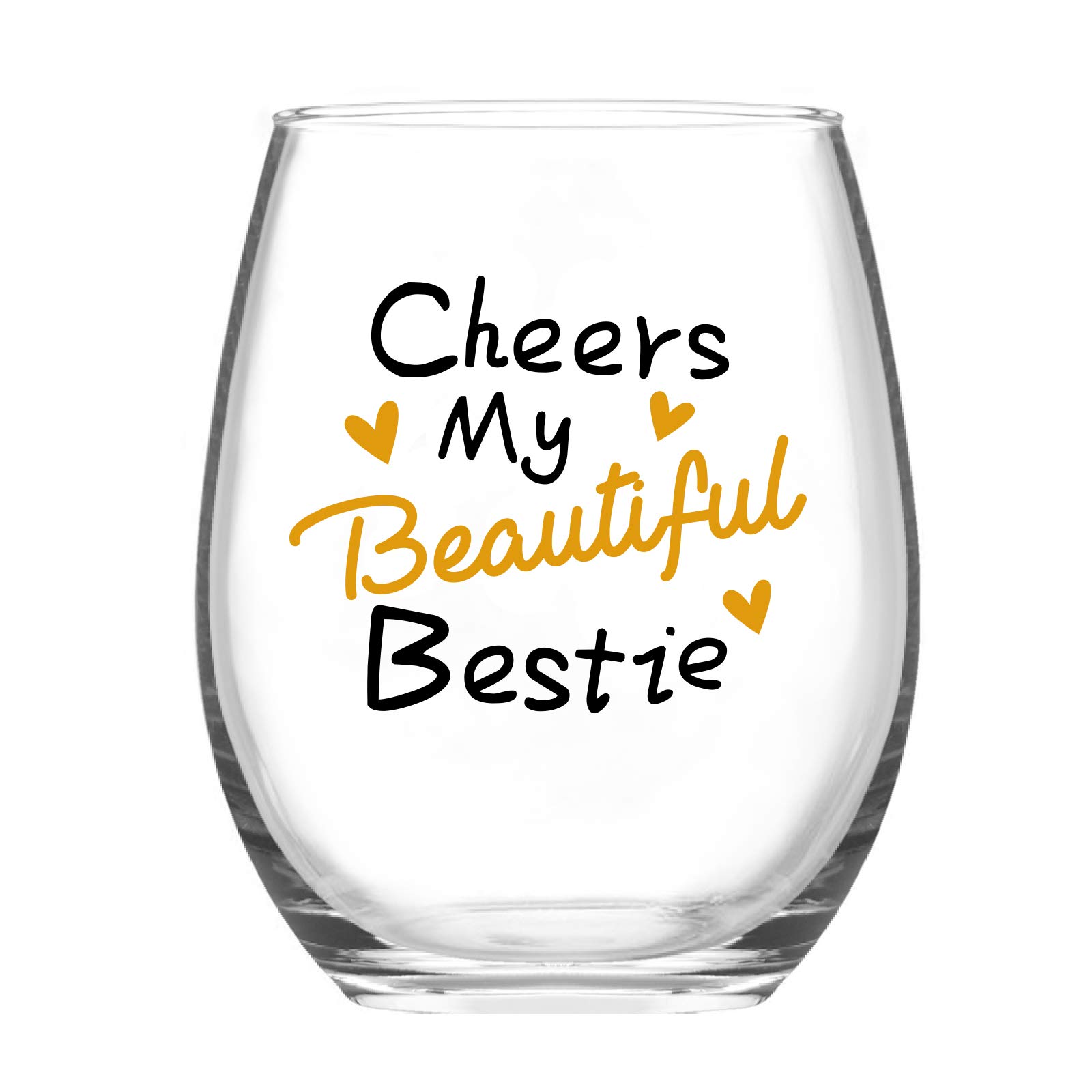 Futtumy Cheers My Beautiful Bestie Stemless Wine Glass - 15oz Funny Friendship Gift for Women, BFF, Sister - Perfect for Birthday, Christmas & Girls Night Out