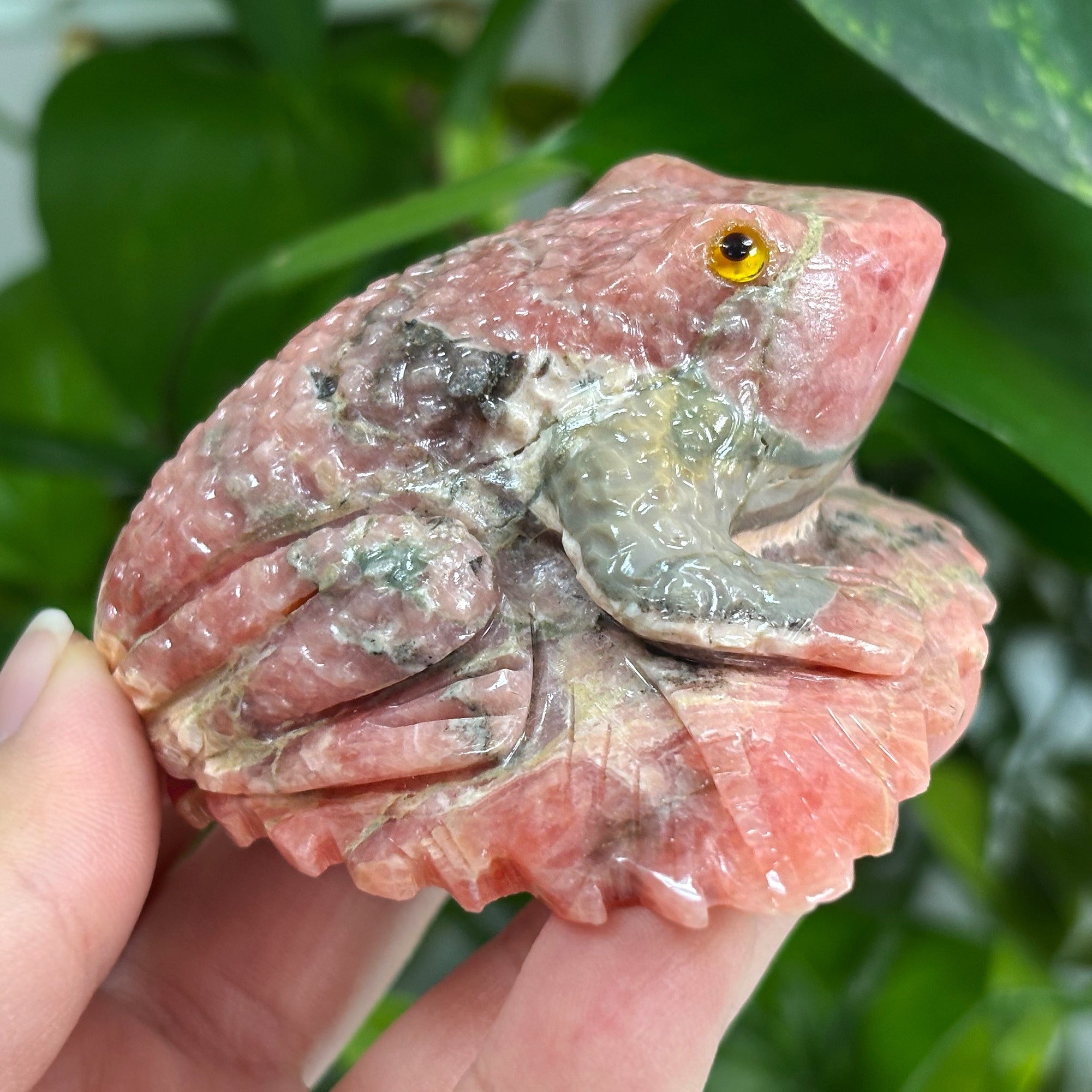 Hand Carved Rhodochrosite Frog Gemstone Crystal Animal Figurine - Unique Collectible & Healing Stone Decor for Home, Office, Meditation & Feng Shui