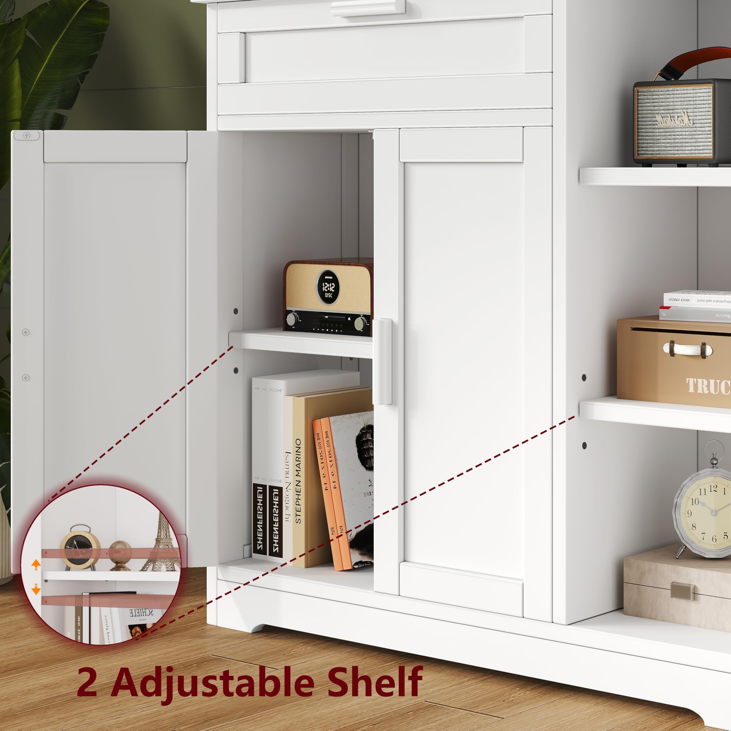 Modern Sideboard Buffet Cabinet with 3 Doors & Drawers - White Storage Cabinet with Adjustable Shelves for Kitchen, Living Room, Hallway - Perfect for Dining Room Storage, Entryway Organization & Home Decor (KES001WCWG)