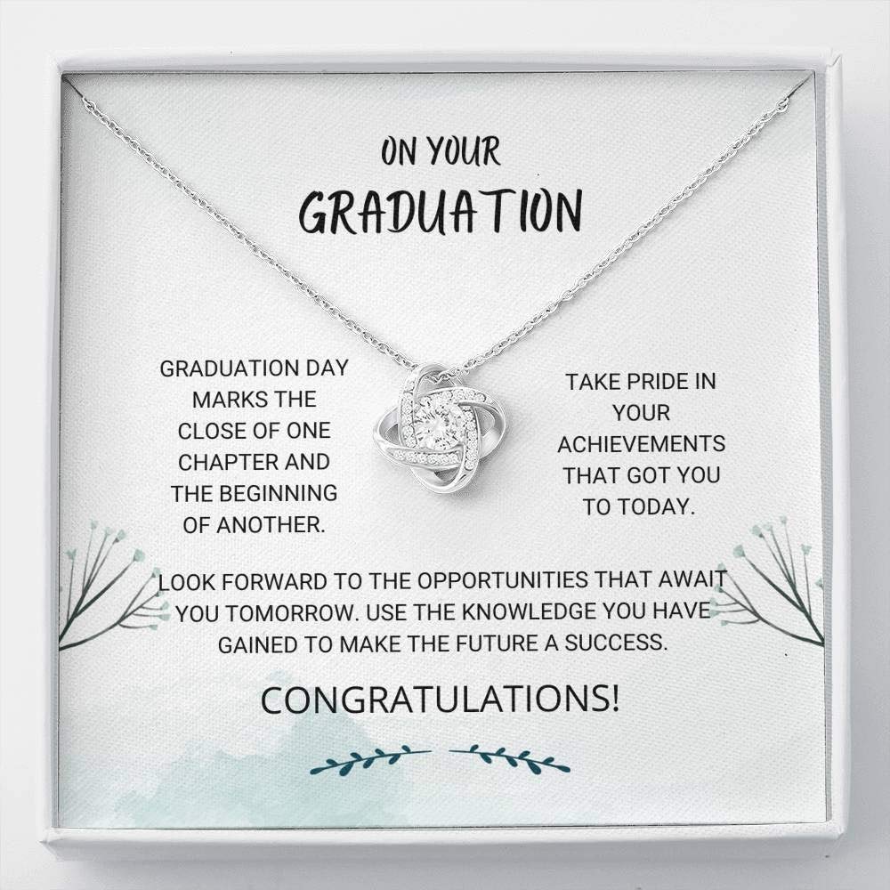 Personalized Jewelry Gift - 2024 Graduate Necklace with Love Knot Design - Custom Engraved Necklace for High School & College Graduates - Perfect Graduation Gift for Her, Senior Gift Idea for Women - Great for Commencement Ceremonies & Graduation Parties