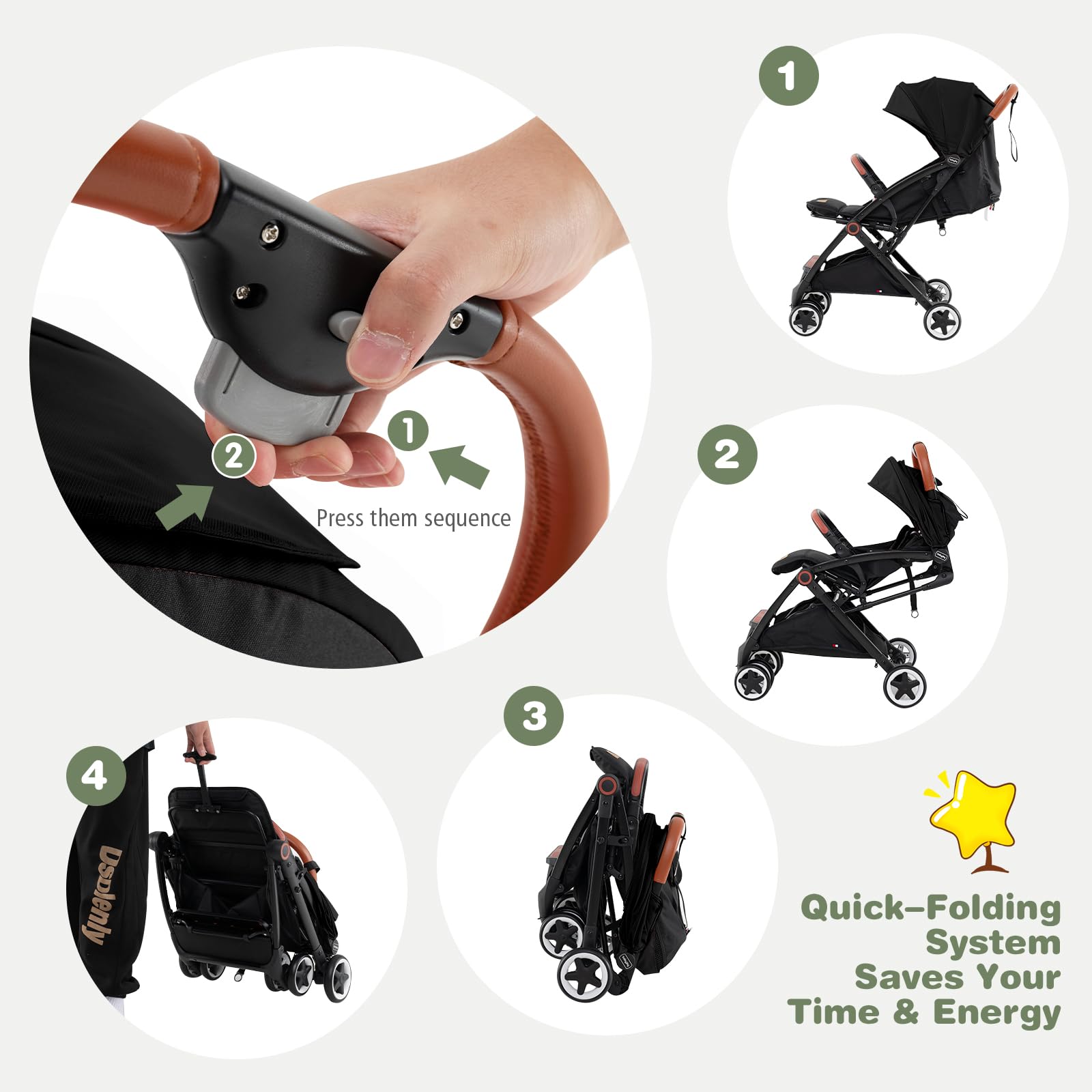 **BABY JOY Lightweight Baby Stroller - Compact Travel Stroller for Airplane & Toddler, 5-Point Safety Harness, Adjustable Backrest, Footrest & Canopy, Storage Basket, Easy One-Hand Fold (Black) - Perfect for Travel, Shopping & Daily Walks**
