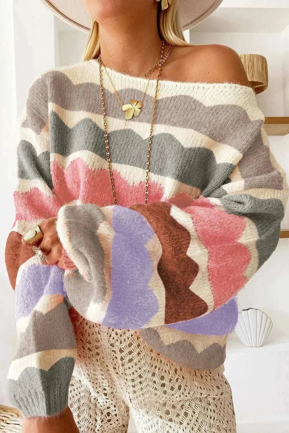 Stylish Boat Neck Knit Sweater for Women - Soft & Comfortable Pullover for Casual Wear, Office & Fall Outfits