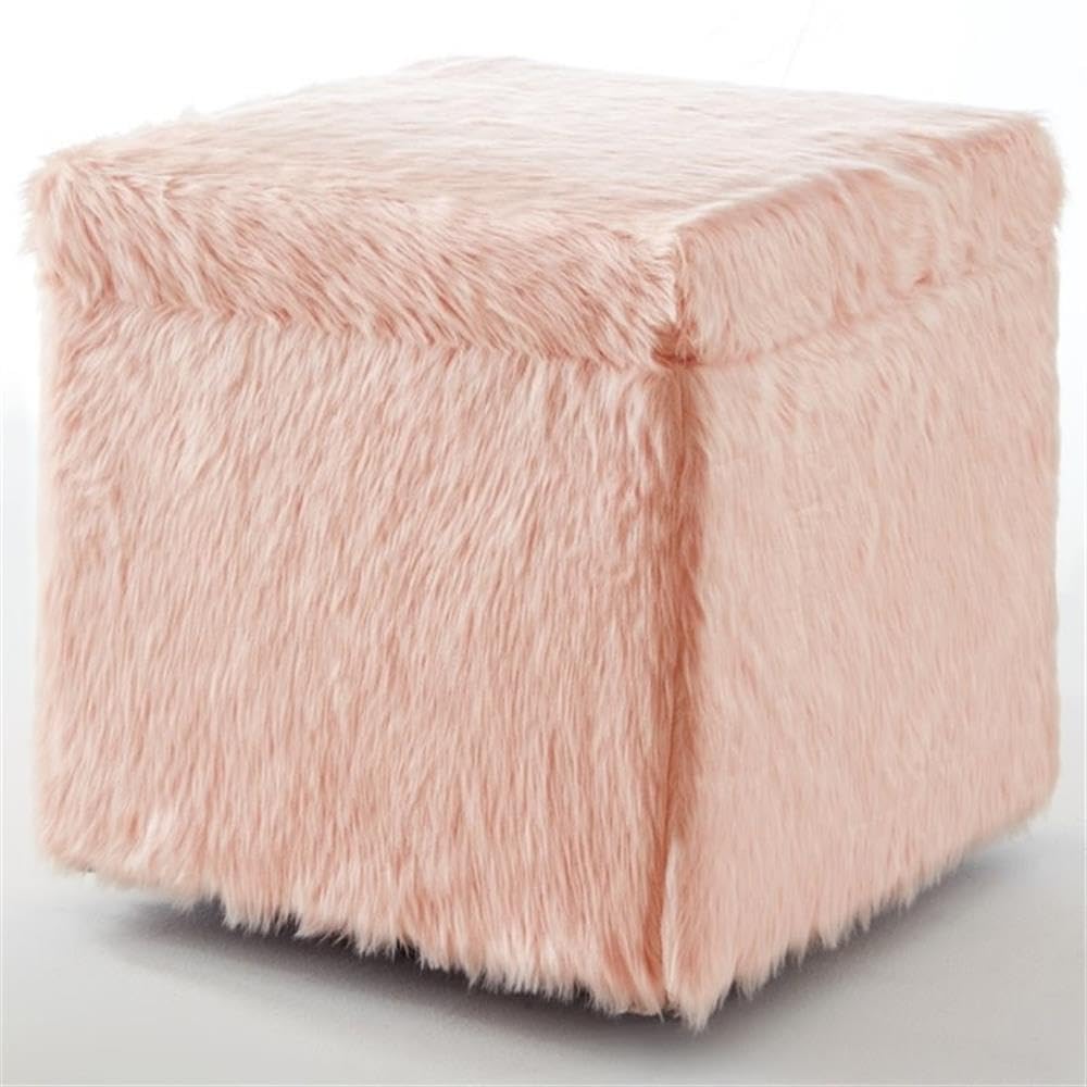 Stanley Modern Faux Fur Fabric Cube Storage Ottoman in Blush Pink - Versatile Living Room Furniture for Small Space Organization, Extra Seating & Home Decor
