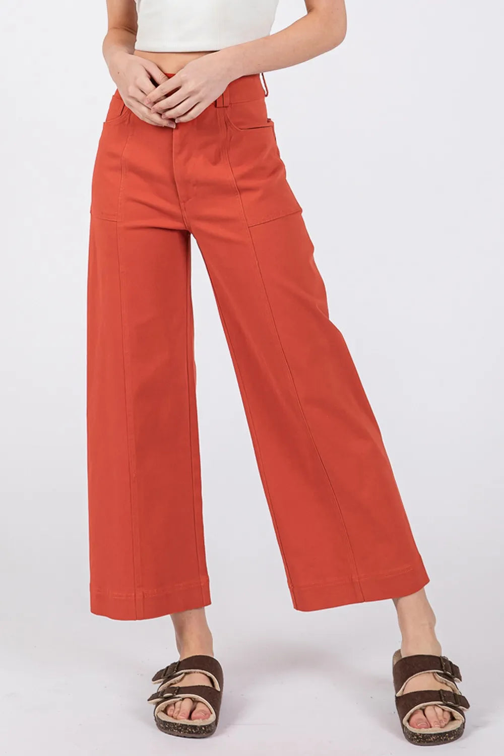 Cinnamon Wide Leg Cropped Pants for Women - High Waisted Casual Trousers | Perfect for Office, Travel & Everyday Wear